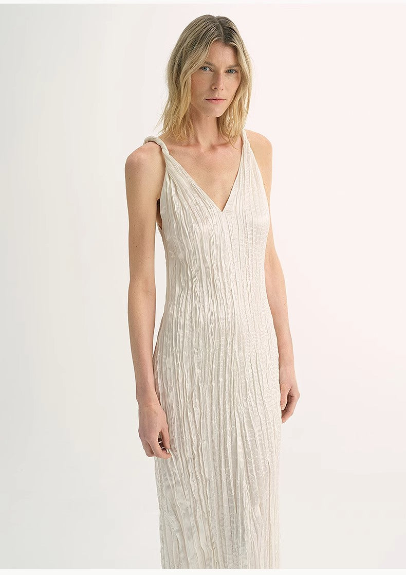 Pleated V-Neck Dress