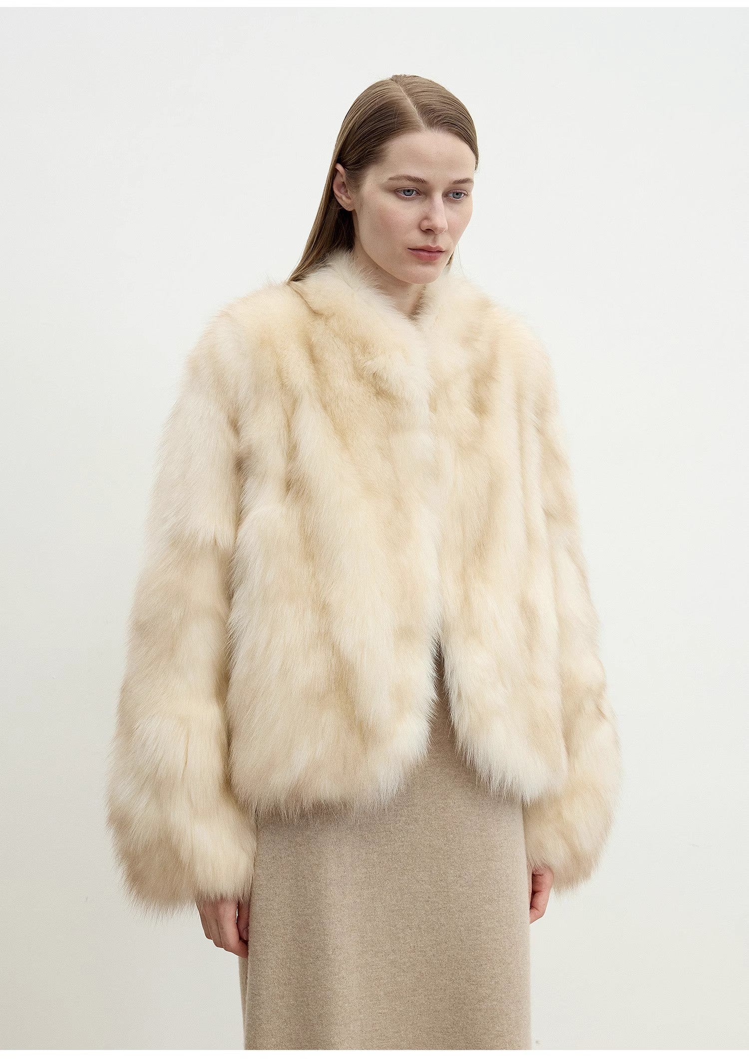 "Monet's Garden" Fox Fur V-Neck Jacket