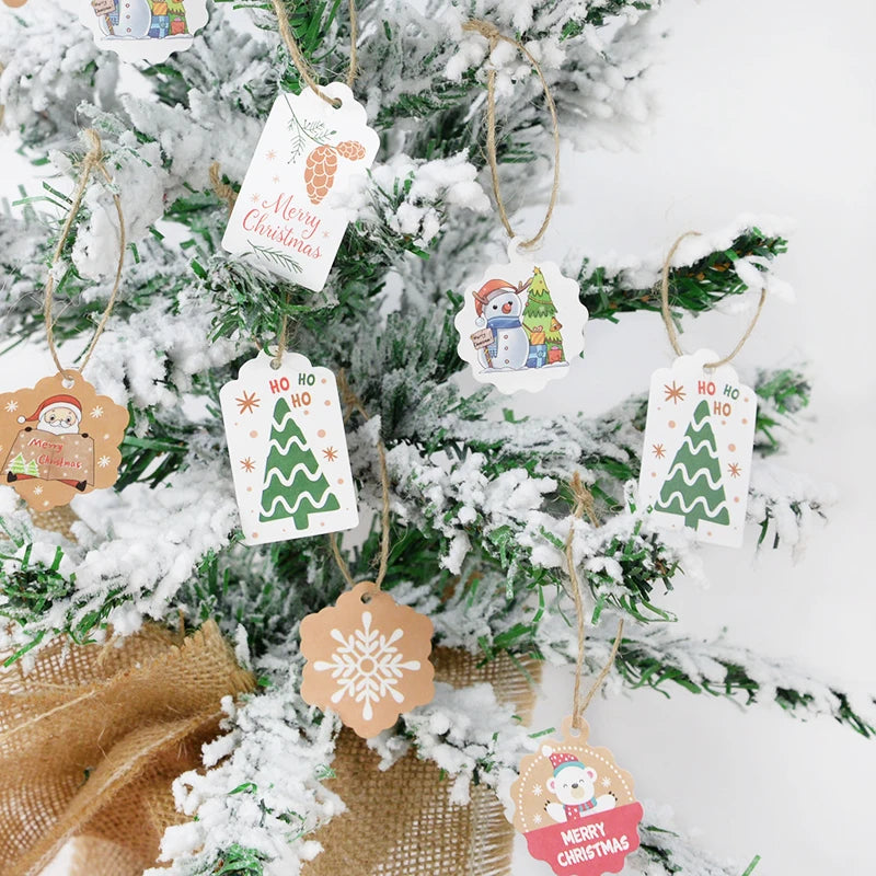 100pcs Merry Christmas Gift Tags with 65ft Hemp Rope – Holiday Paper Tags for Christmas Wrapping, Party Favors & DIY Packaging (Assorted Designs)