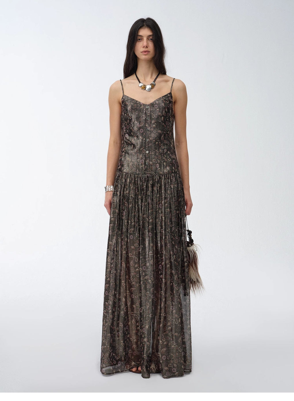 "Floating Lights" Paisley Print Silk Sling Dress