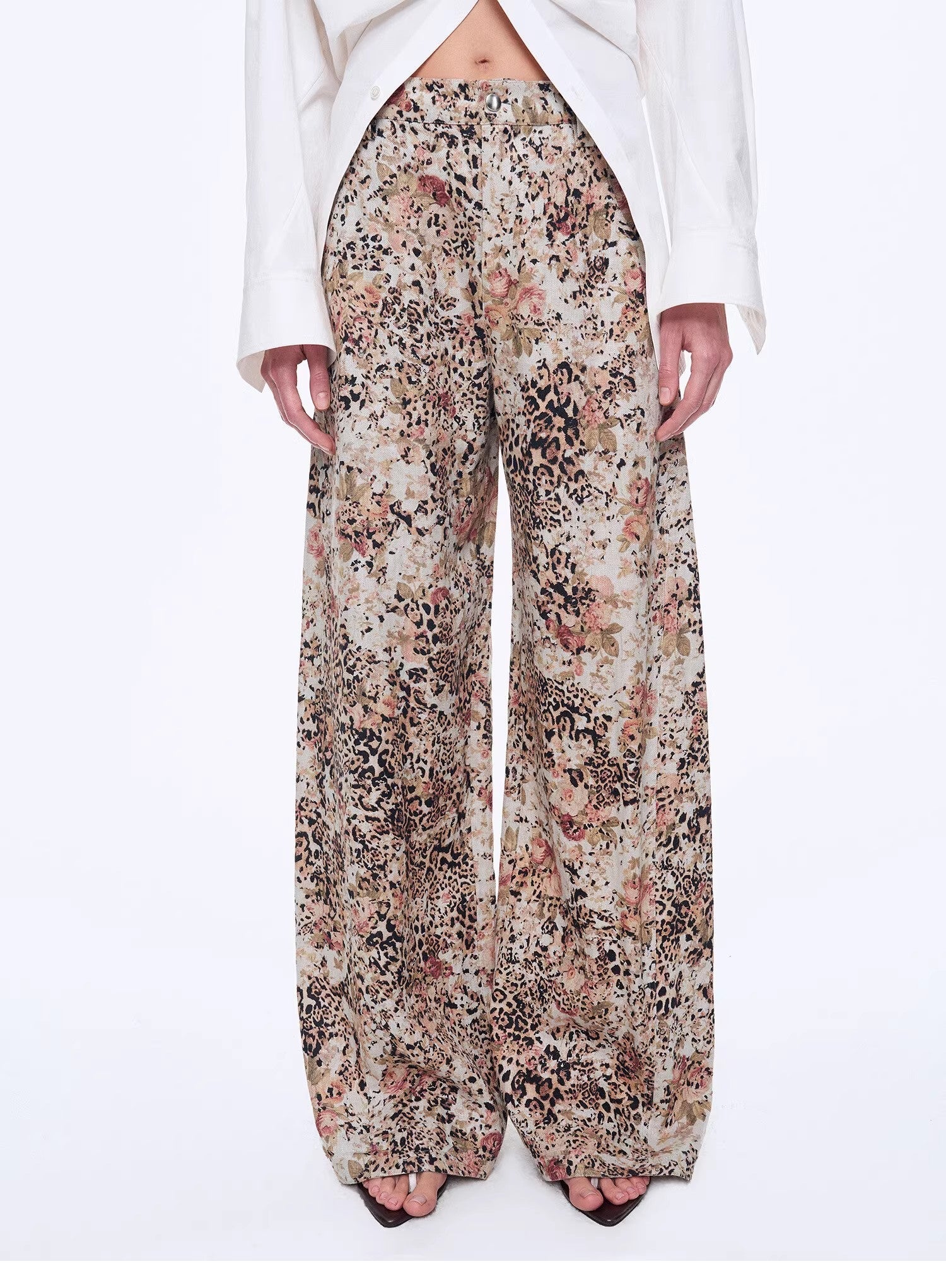 Leopard Floral Blend Linen Pants