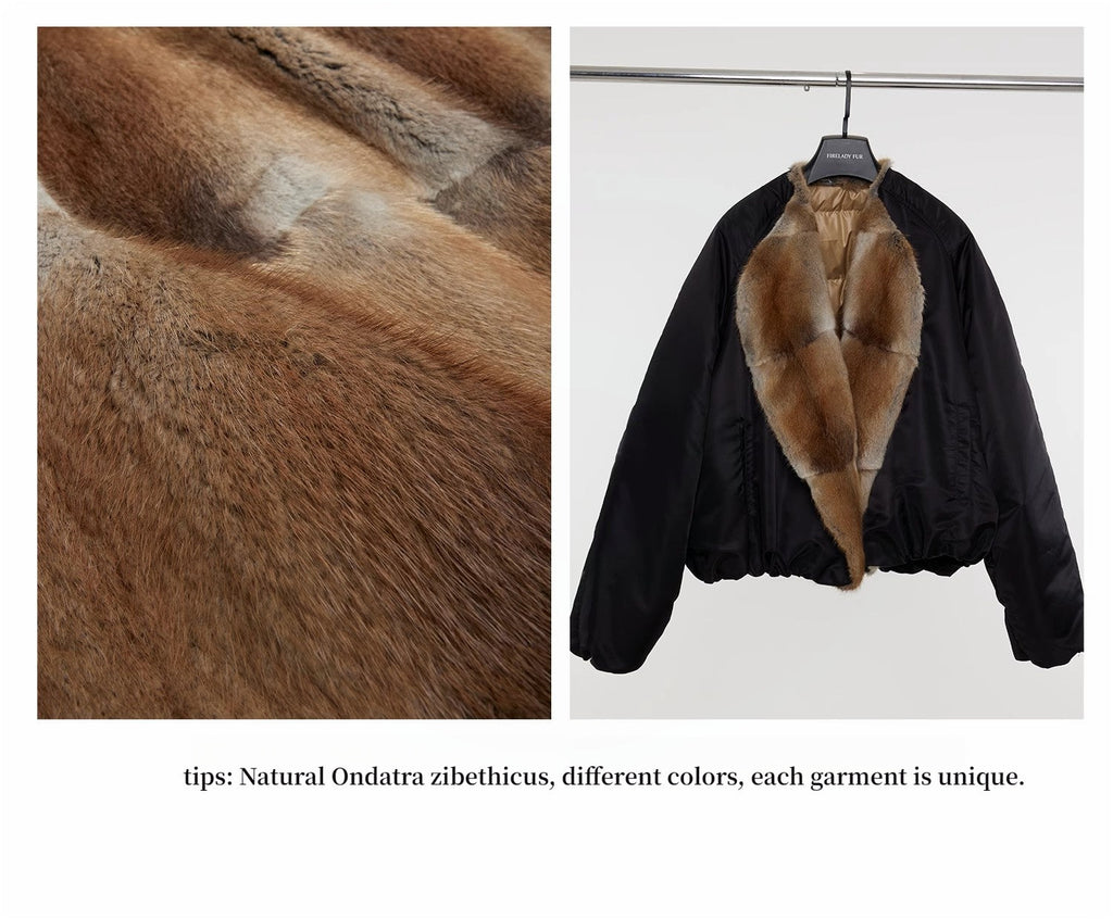 “Hull Contract” Colorblocked Mink-Lapel Parka