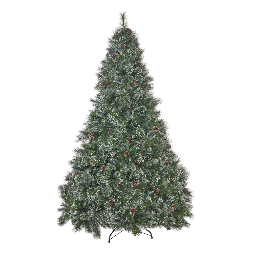 7ft Cashmere & Snow Bristle Mixed Christmas Tree with 75 Pine Cones – 1233 Tips, Full 59” Width, Realistic Artificial Holiday Tree with Metal Stand