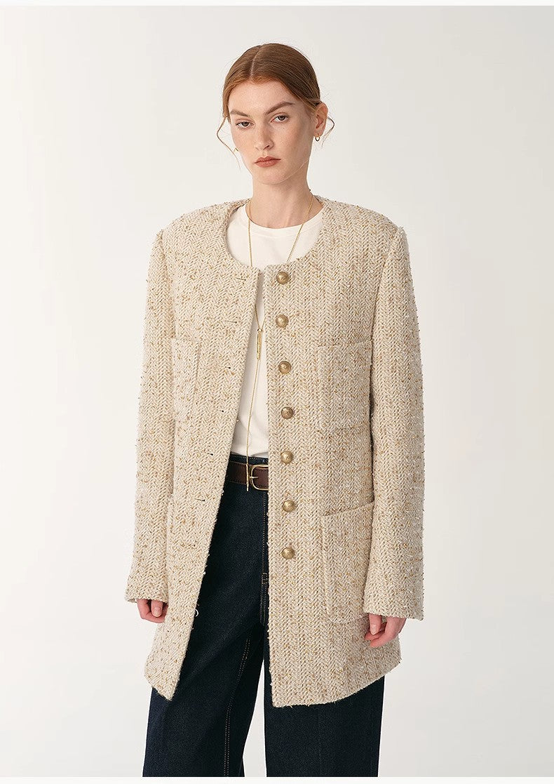 Heavy Wool Tweed Slim Jacket
