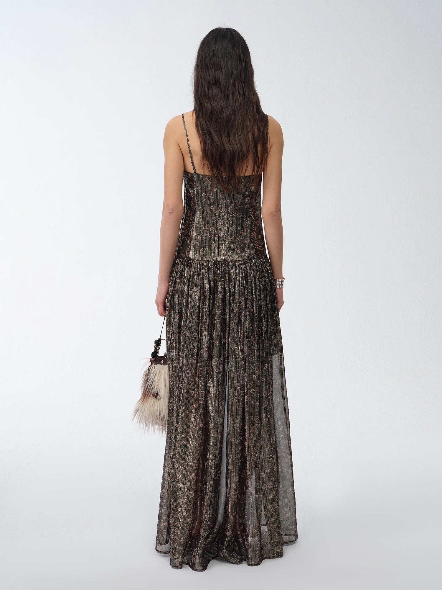 "Floating Lights" Paisley Print Silk Sling Dress