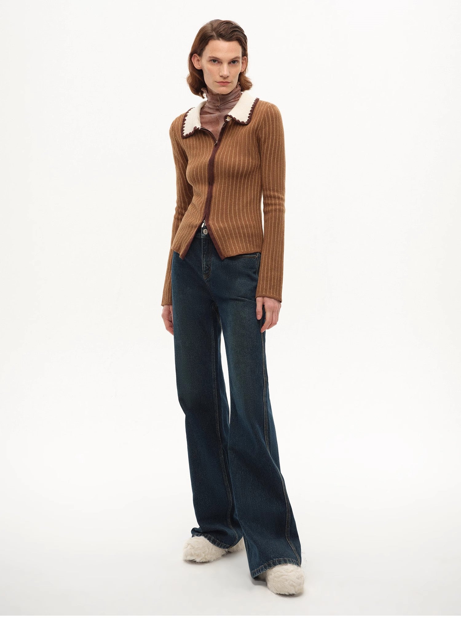Slim-Fitting Color-Blocked Striped Wool Cardigan