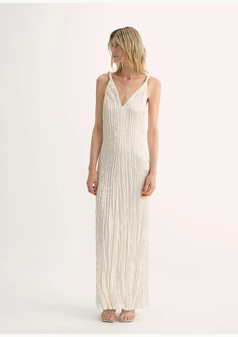 Pleated V-Neck Dress
