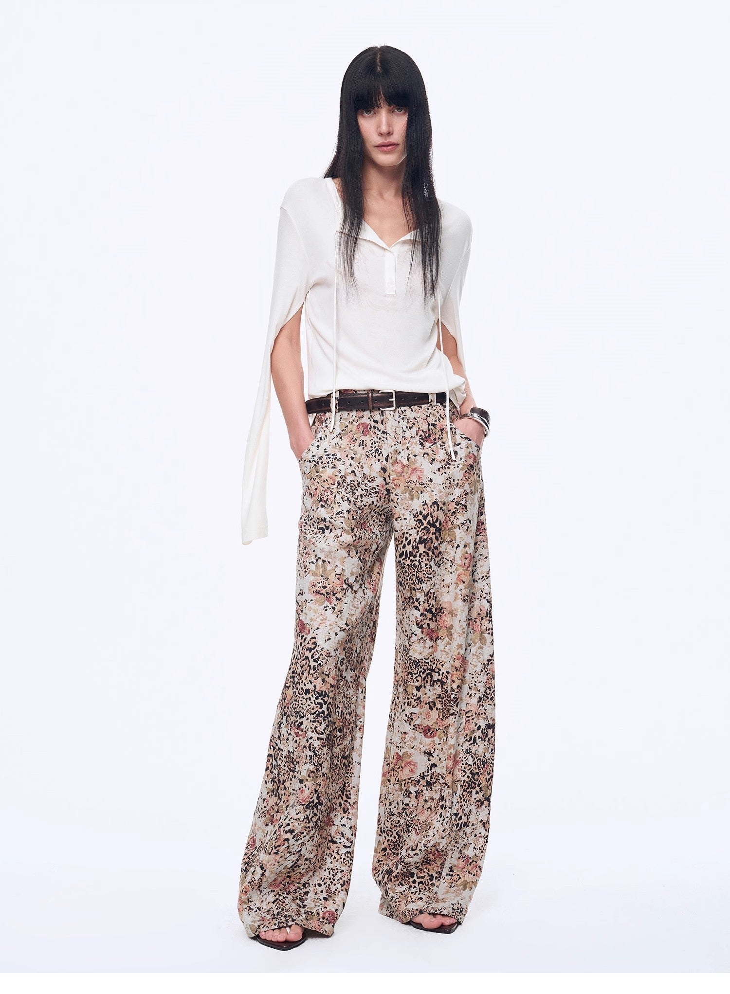Leopard Floral Blend Linen Pants