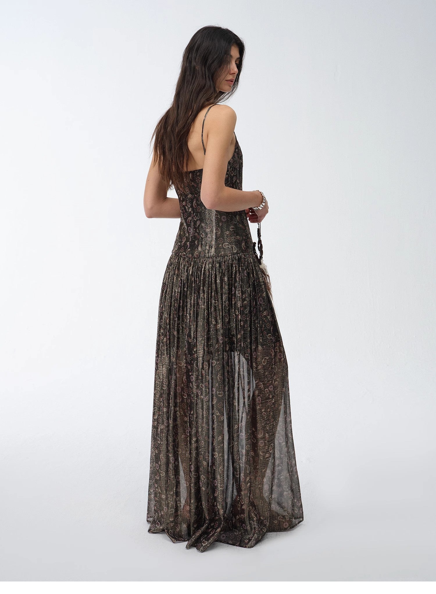 "Floating Lights" Paisley Print Silk Sling Dress