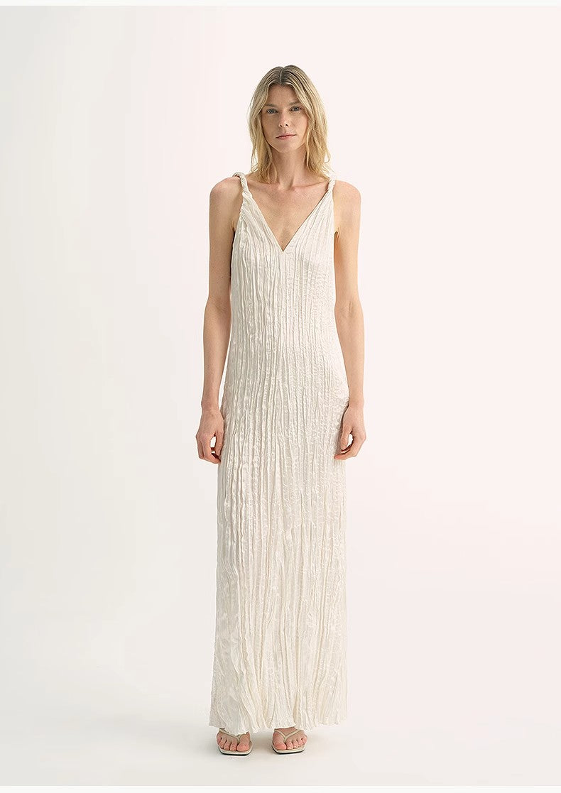 Pleated V-Neck Dress