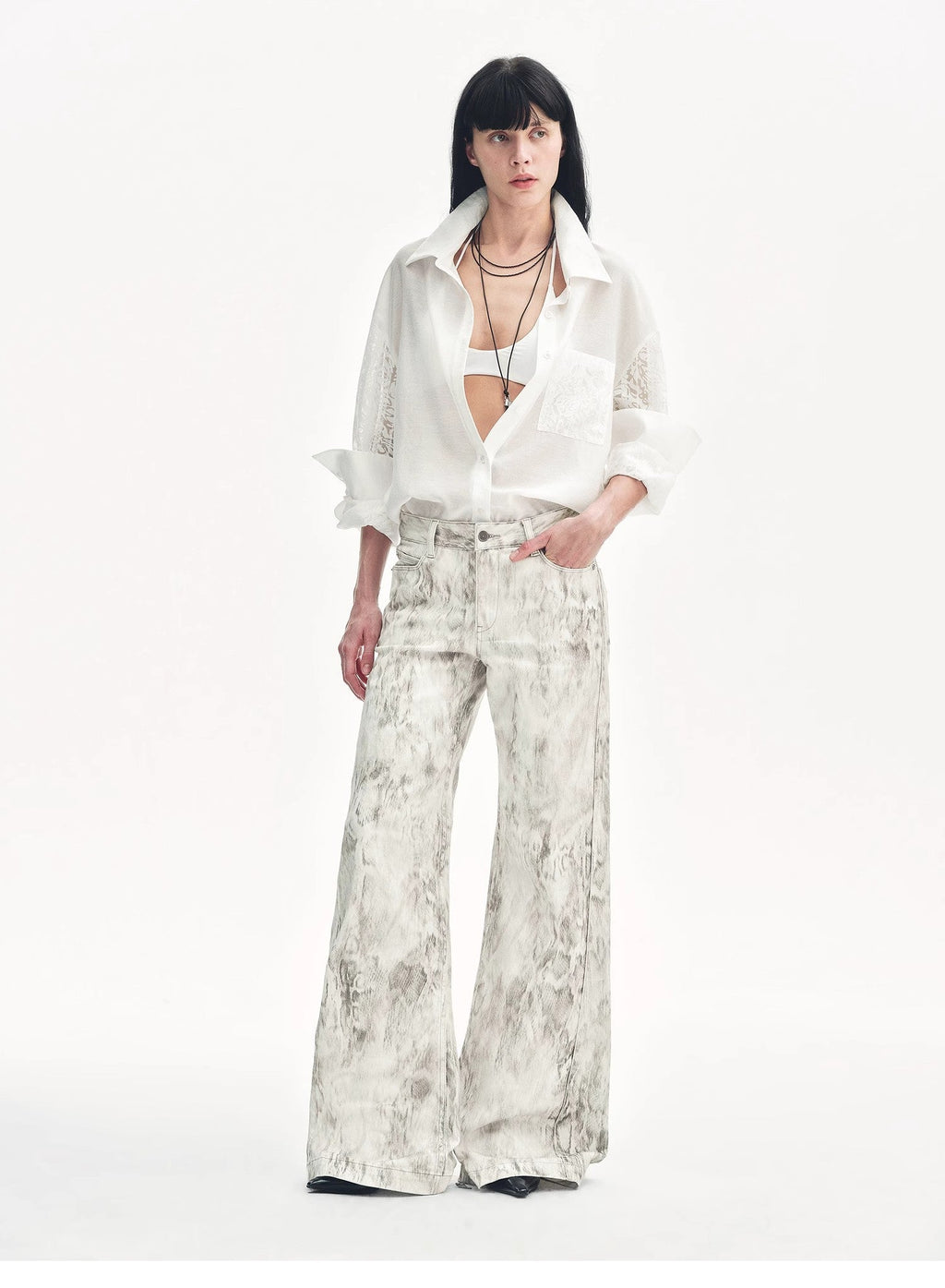 "Phantom" Snake Print Flared Denim