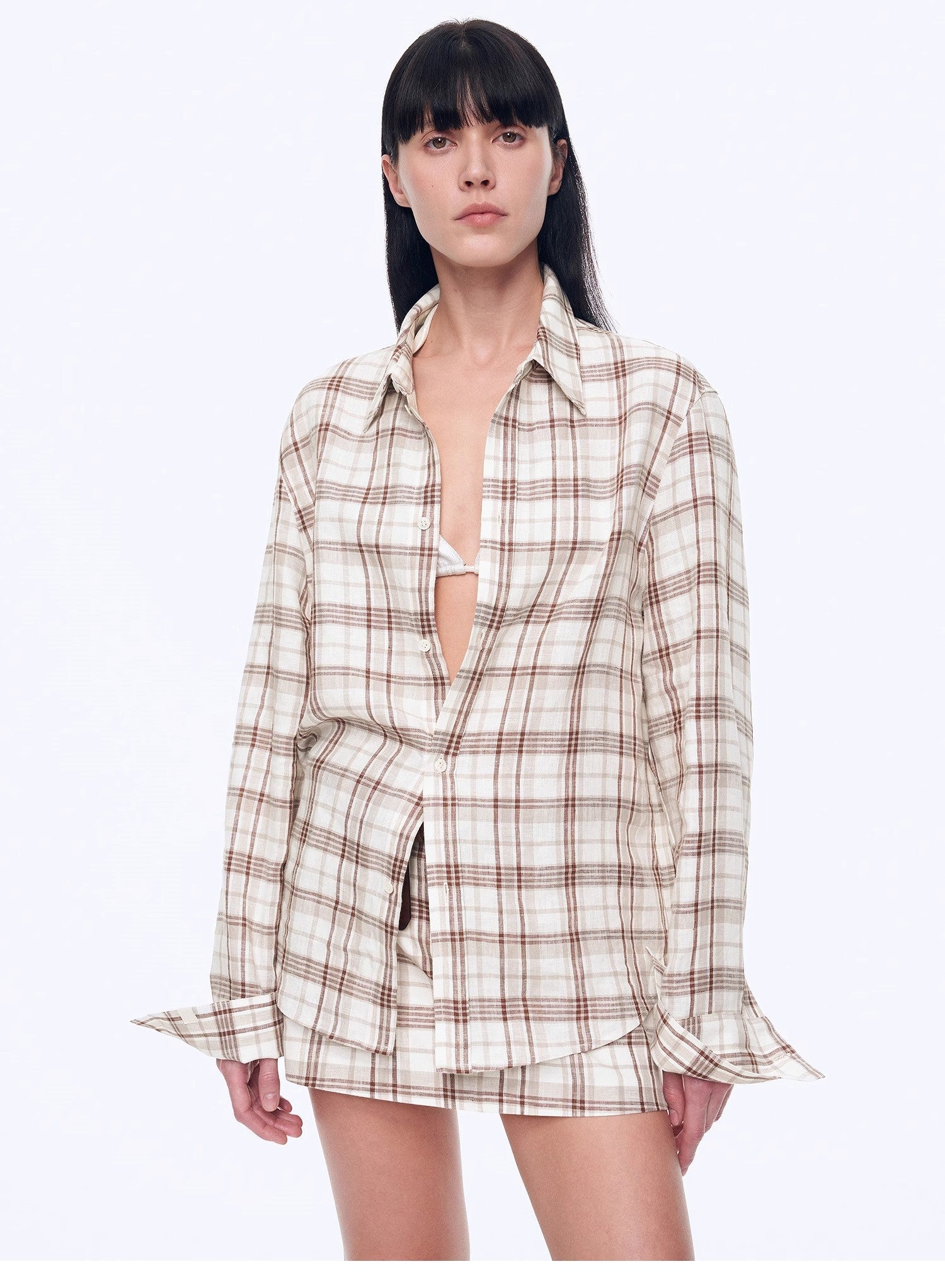 "Plaid Sketch" Linen Two-Piece Set
