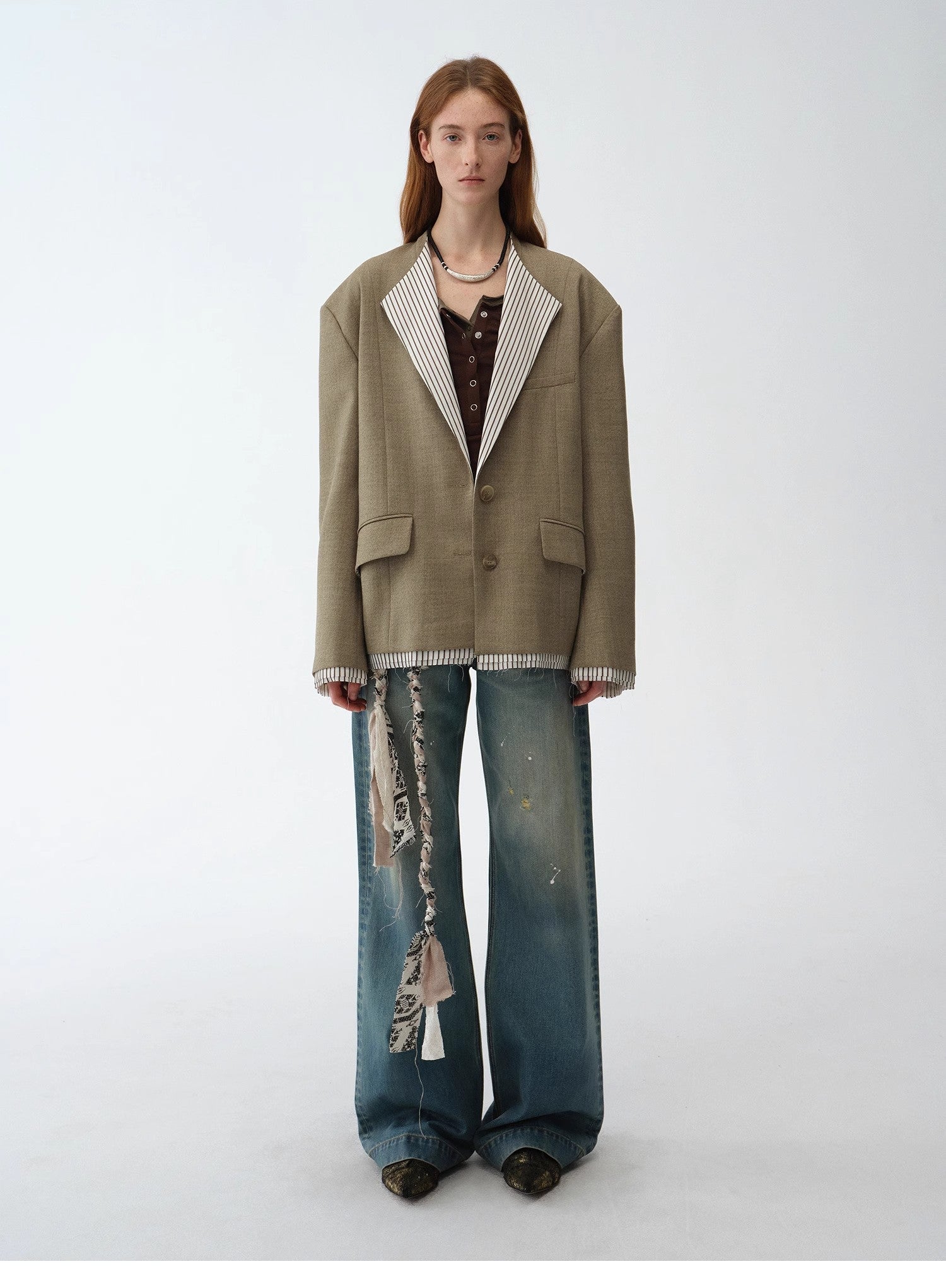 "London Diary" Contrasting Lapel Wool Blazer
