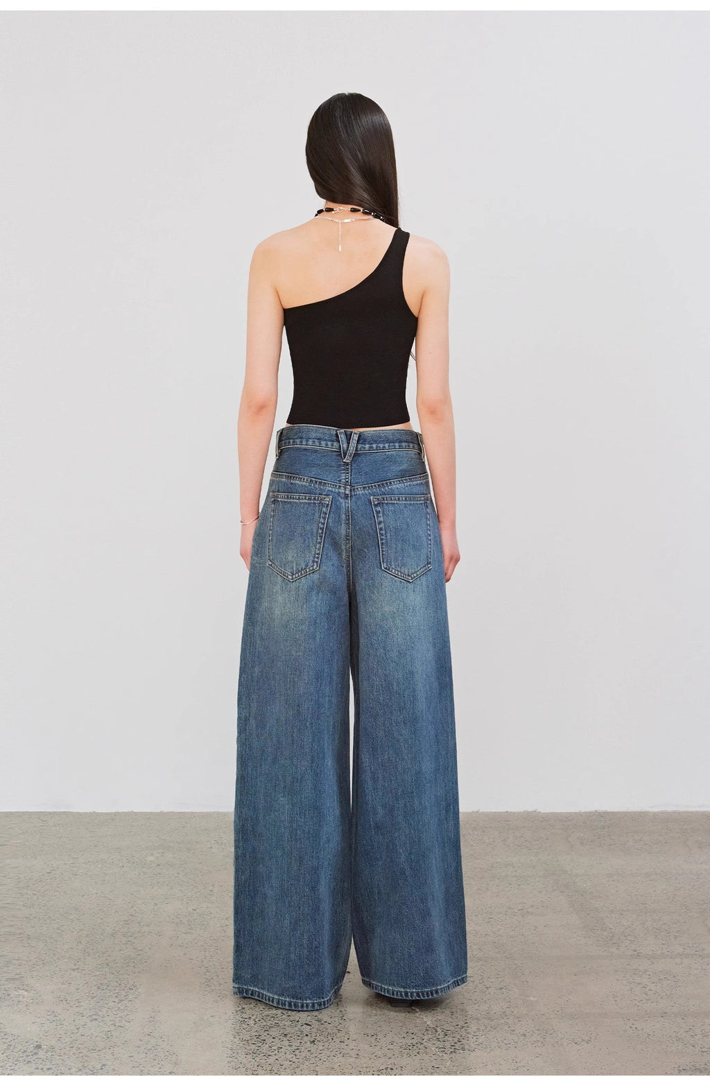 "Silent Deep Sea" Vintage Blue Straight-Leg Jeans