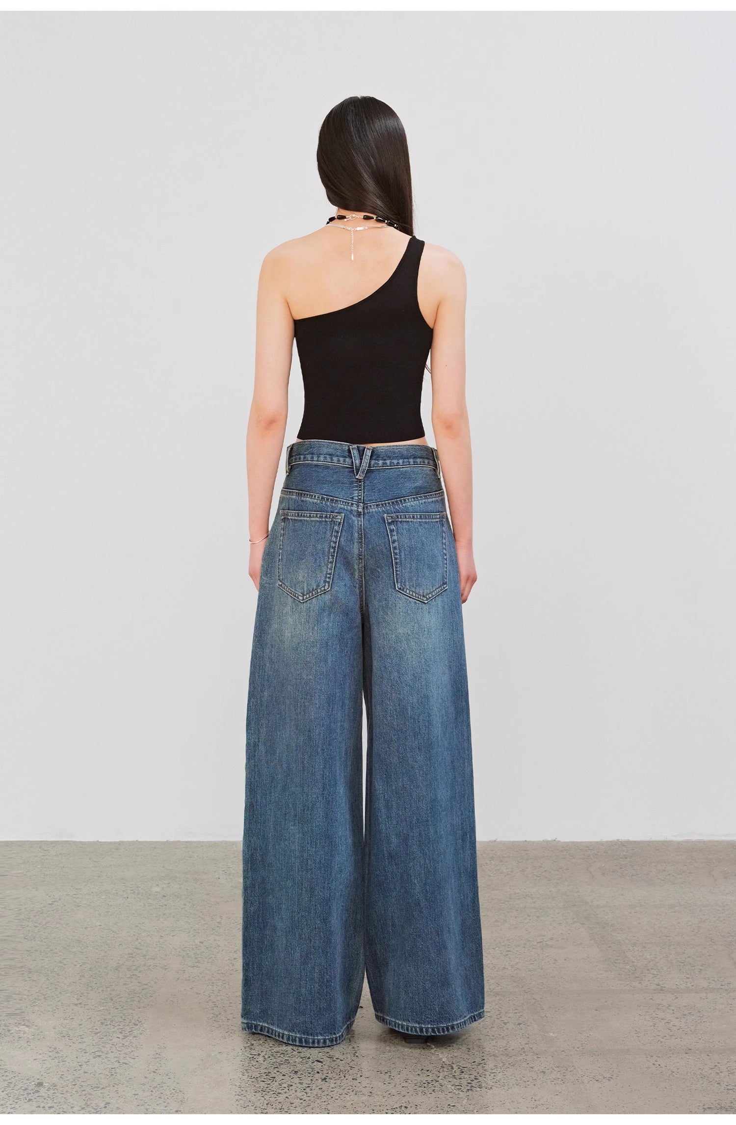 "Silent Deep Sea" Vintage Blue Straight-Leg Jeans