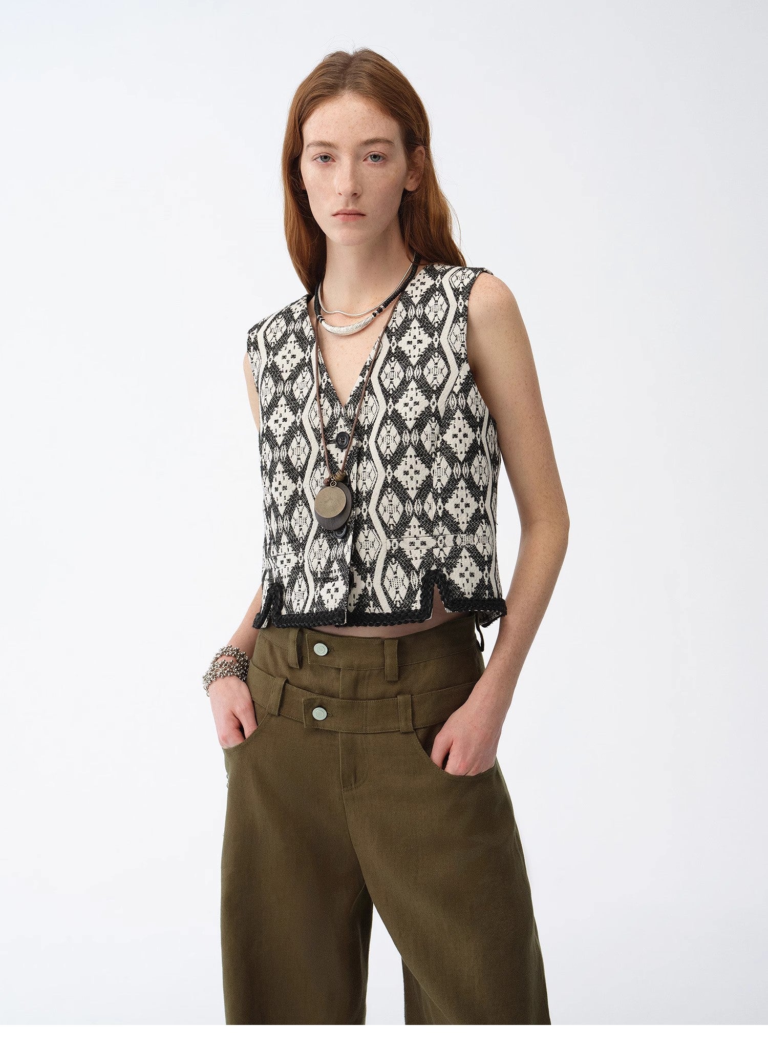 “Venice” Jacquard V-Neck Vest