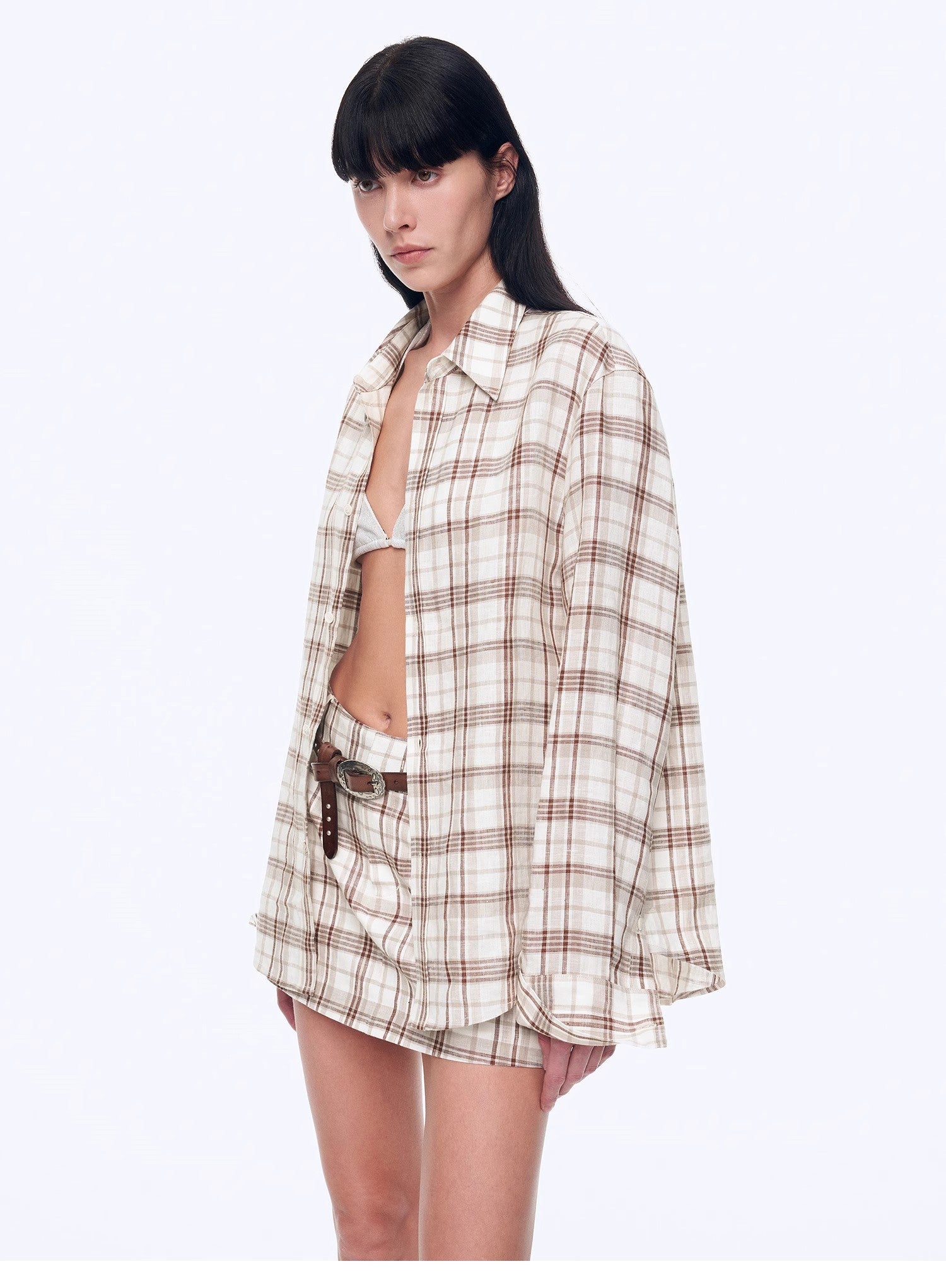 "Plaid Sketch" Linen Two-Piece Set