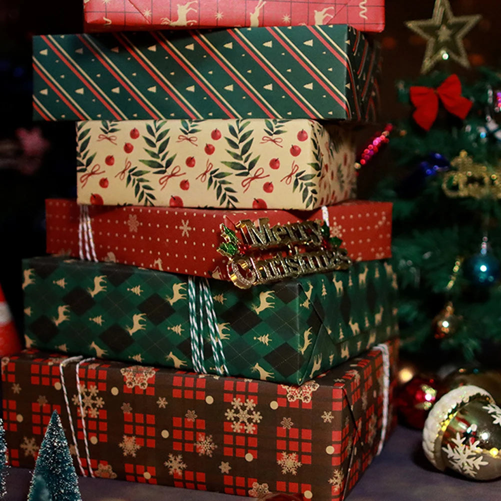 8-Pack Christmas Wrapping Paper Set – Vintage Kraft Gift Wrap with Classic Holiday Patterns, 27×20 Inch Sheets for DIY Gifts, Weddings & Holiday Crafts