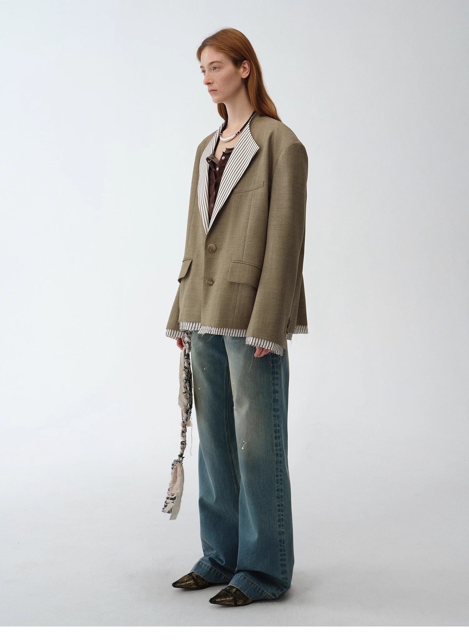 "London Diary" Contrasting Lapel Wool Blazer