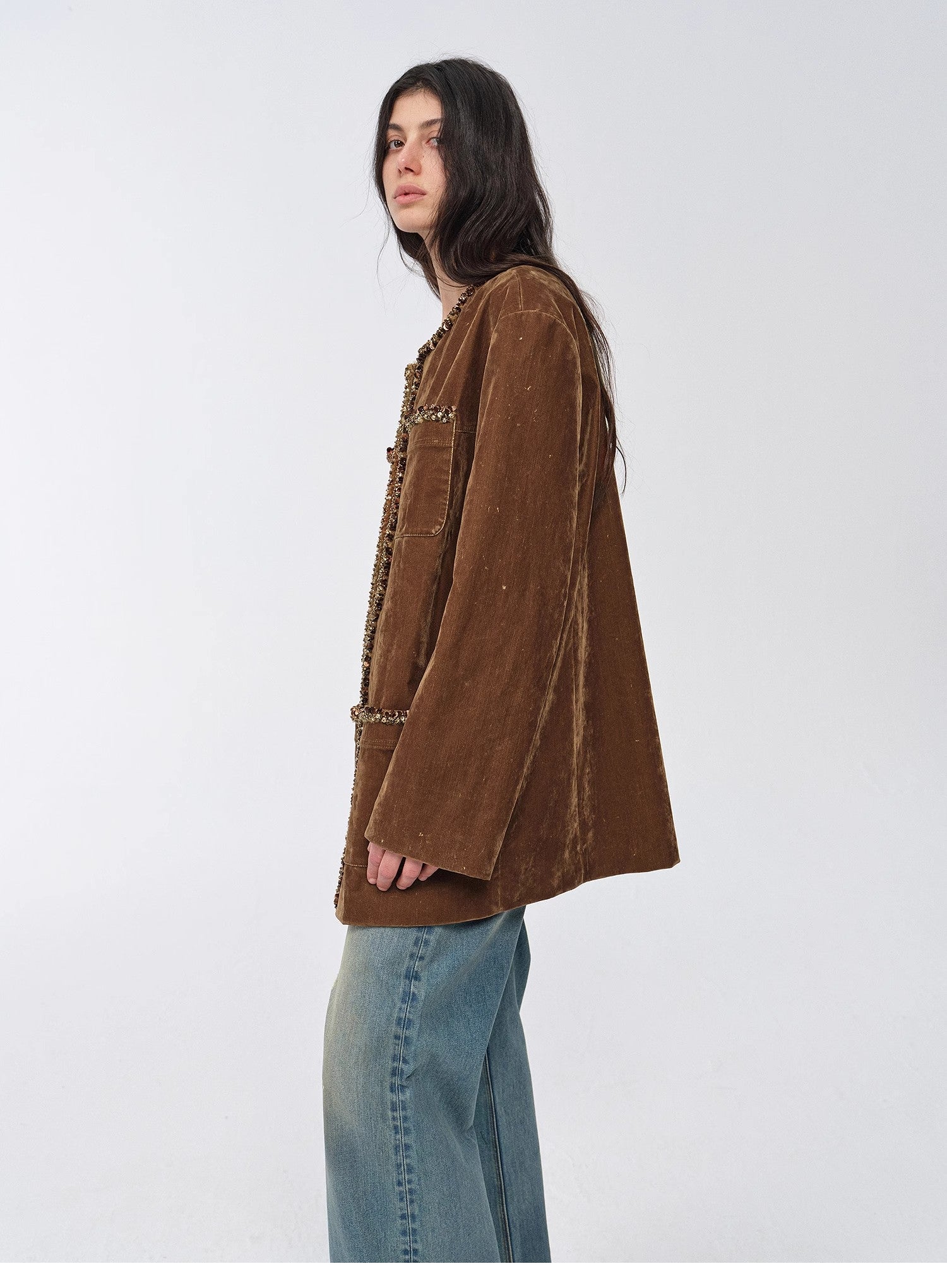 "Fragrant Encounter" Distressed Flocked Denim Jacket