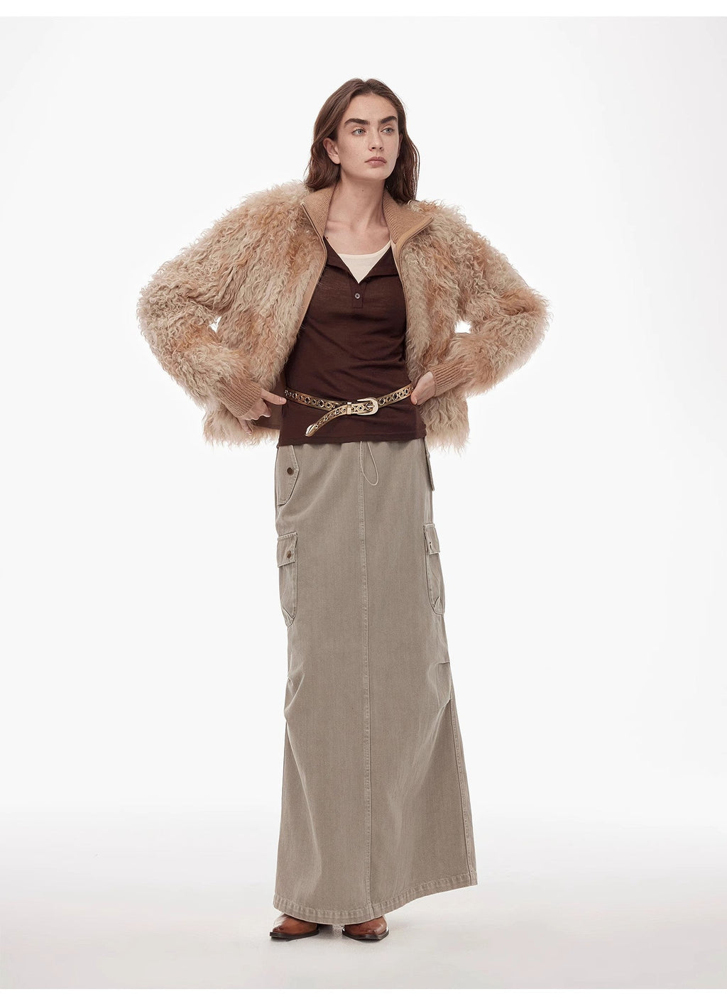 "Dune Fantasy" Drawstring Maxi Denim Skirt