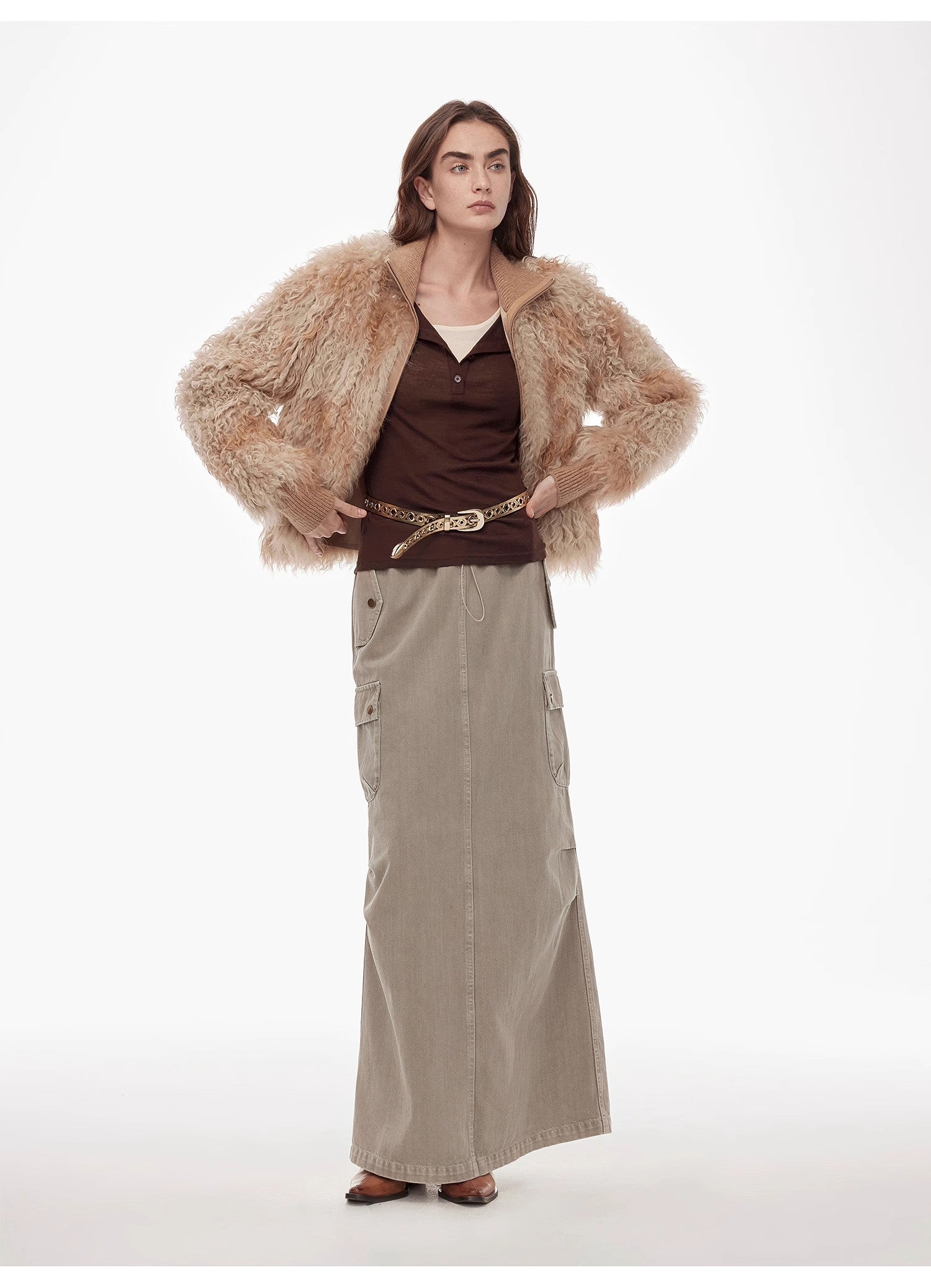 "Dune Fantasy" Drawstring Maxi Denim Skirt