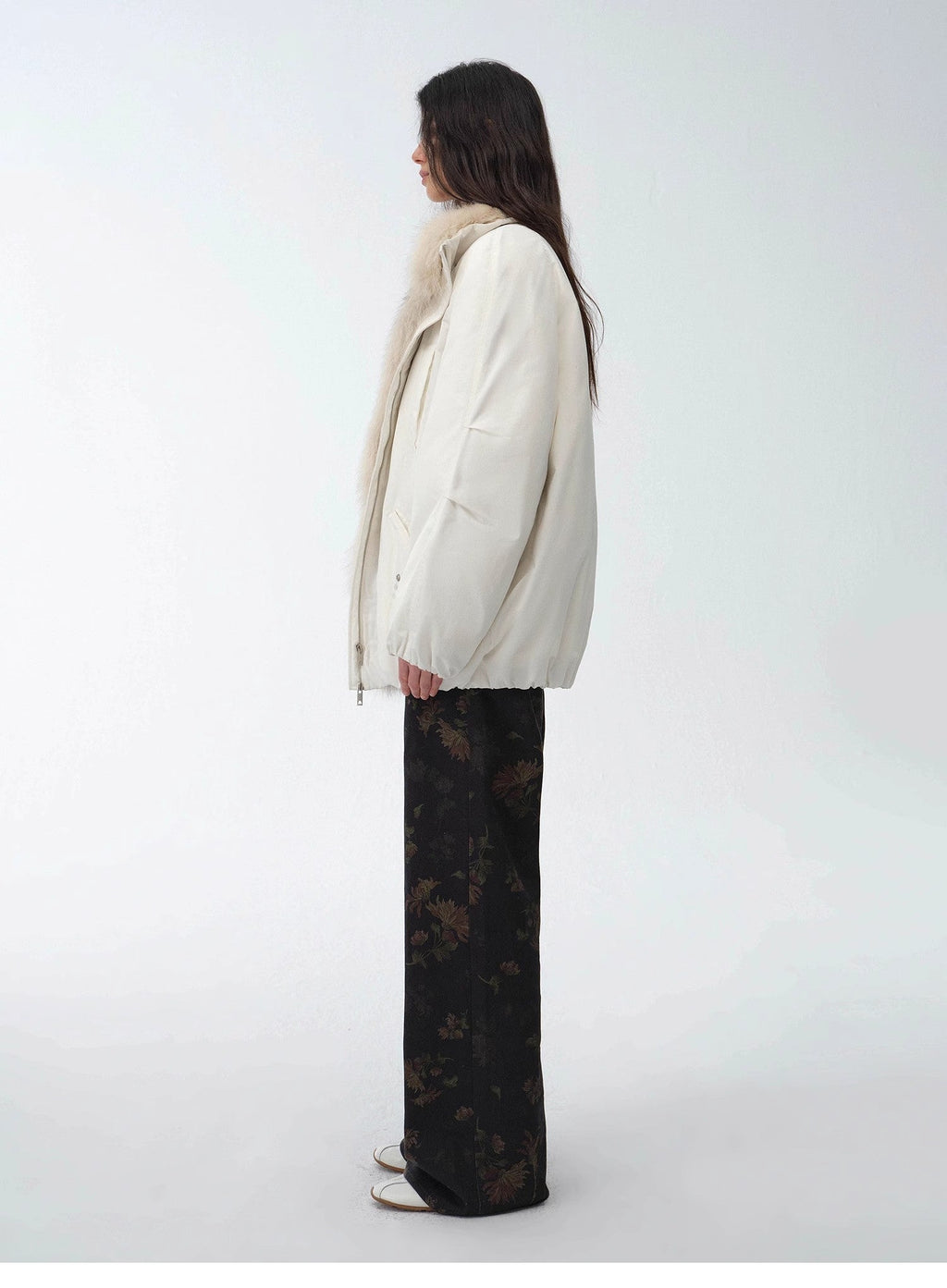 "Warm Dialogue" Two-Tone Fox Fur Collar Detachable Mid-Length Down Parka