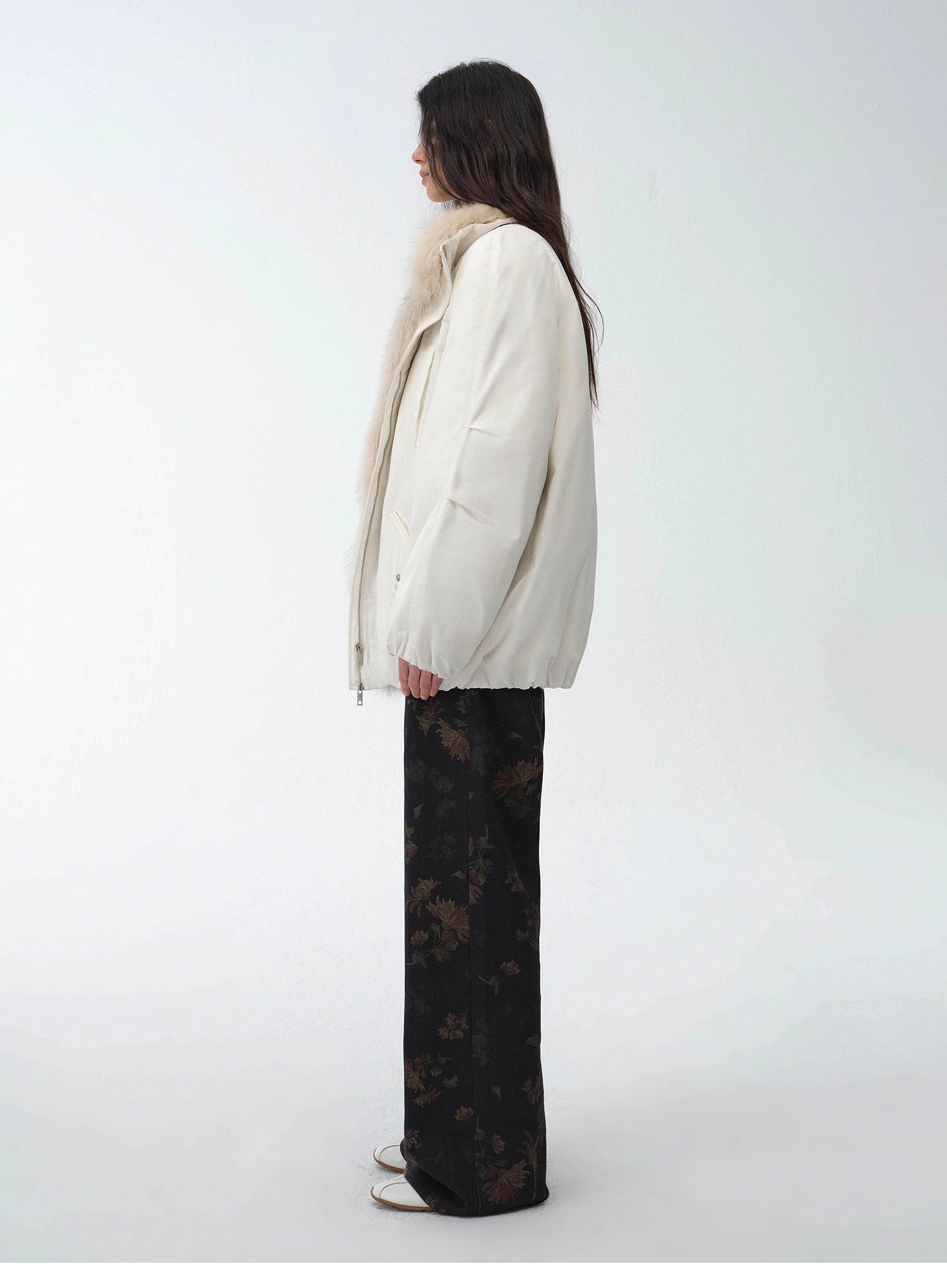 "Warm Dialogue" Two-Tone Fox Fur Collar Detachable Mid-Length Down Parka