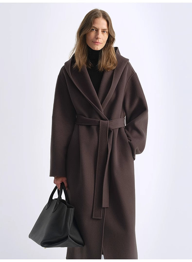 "Magic World" Hooded Cashmere Australian Wool Double-Faced Wool Coat