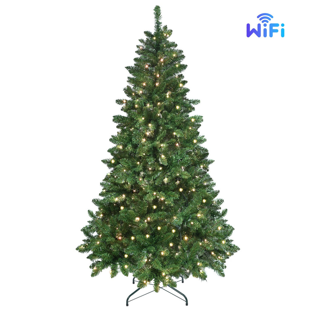 9ft Smart Green Christmas Tree with 620 WiFi-Controlled RGB LED Lights – 38 Light Functions, Music Sync Mode, 1721 PVC Tips, and Hinged Design with Metal Stand