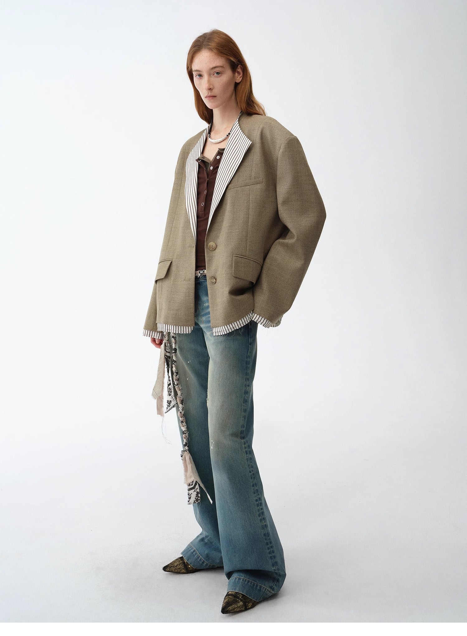 "London Diary" Contrasting Lapel Wool Blazer
