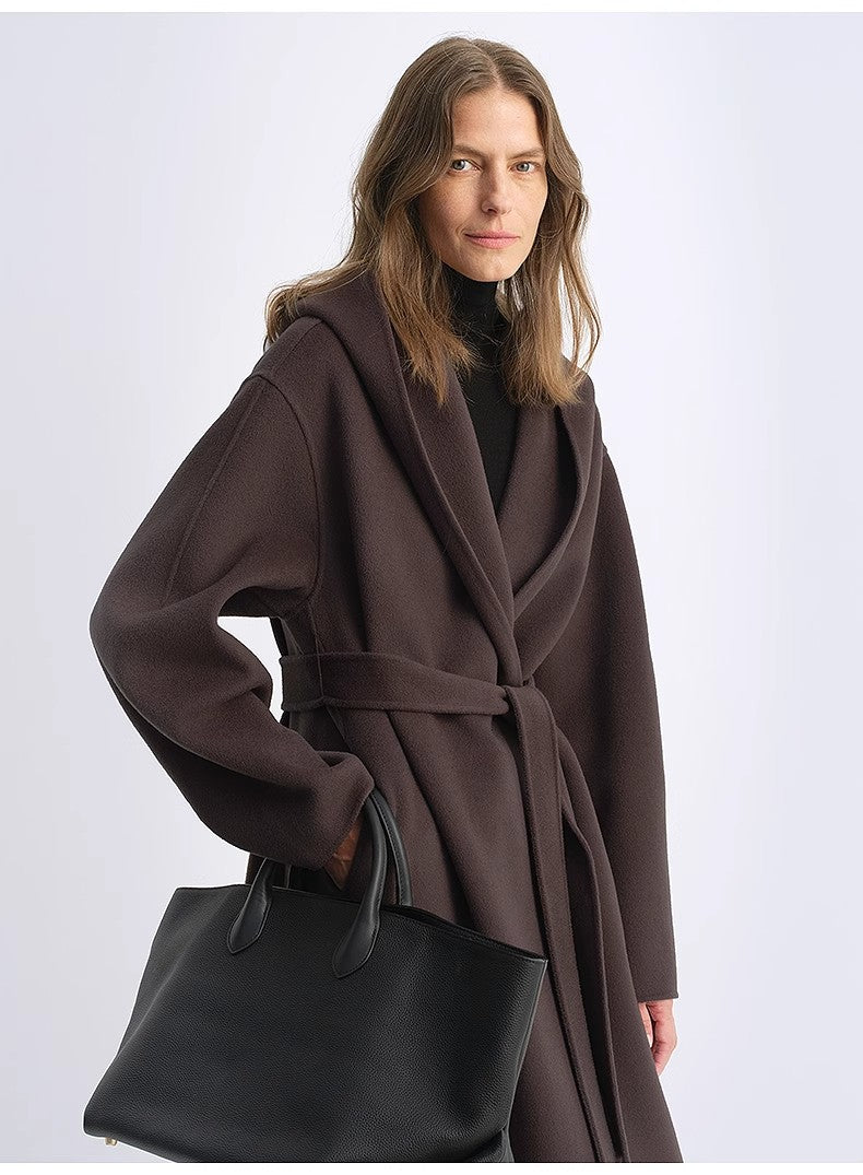"Magic World" Hooded Cashmere Australian Wool Double-Faced Wool Coat