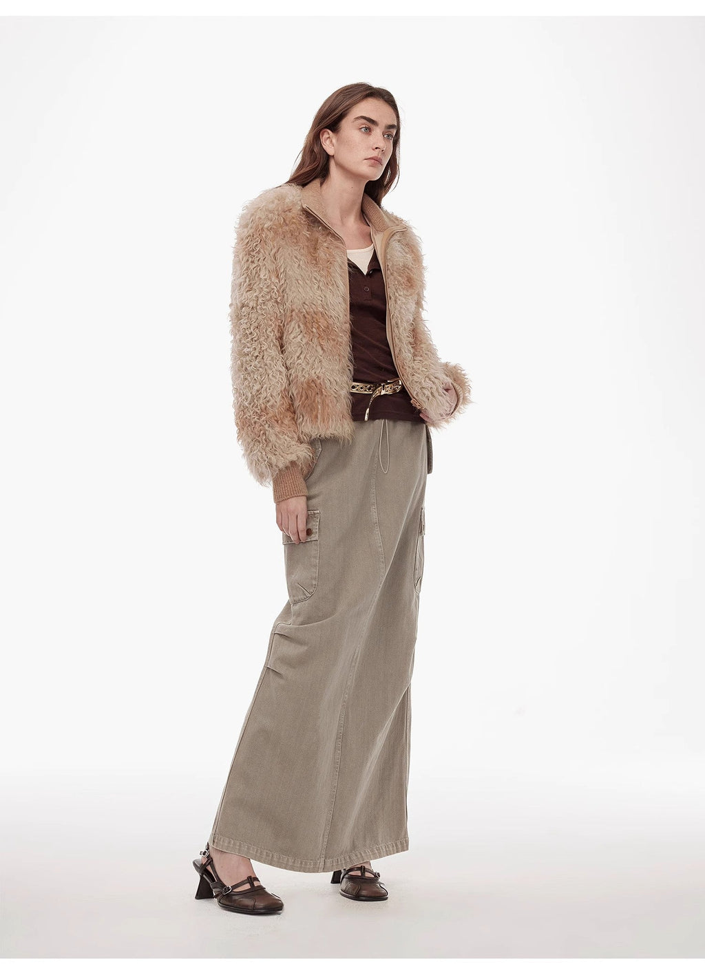 "Dune Fantasy" Drawstring Maxi Denim Skirt