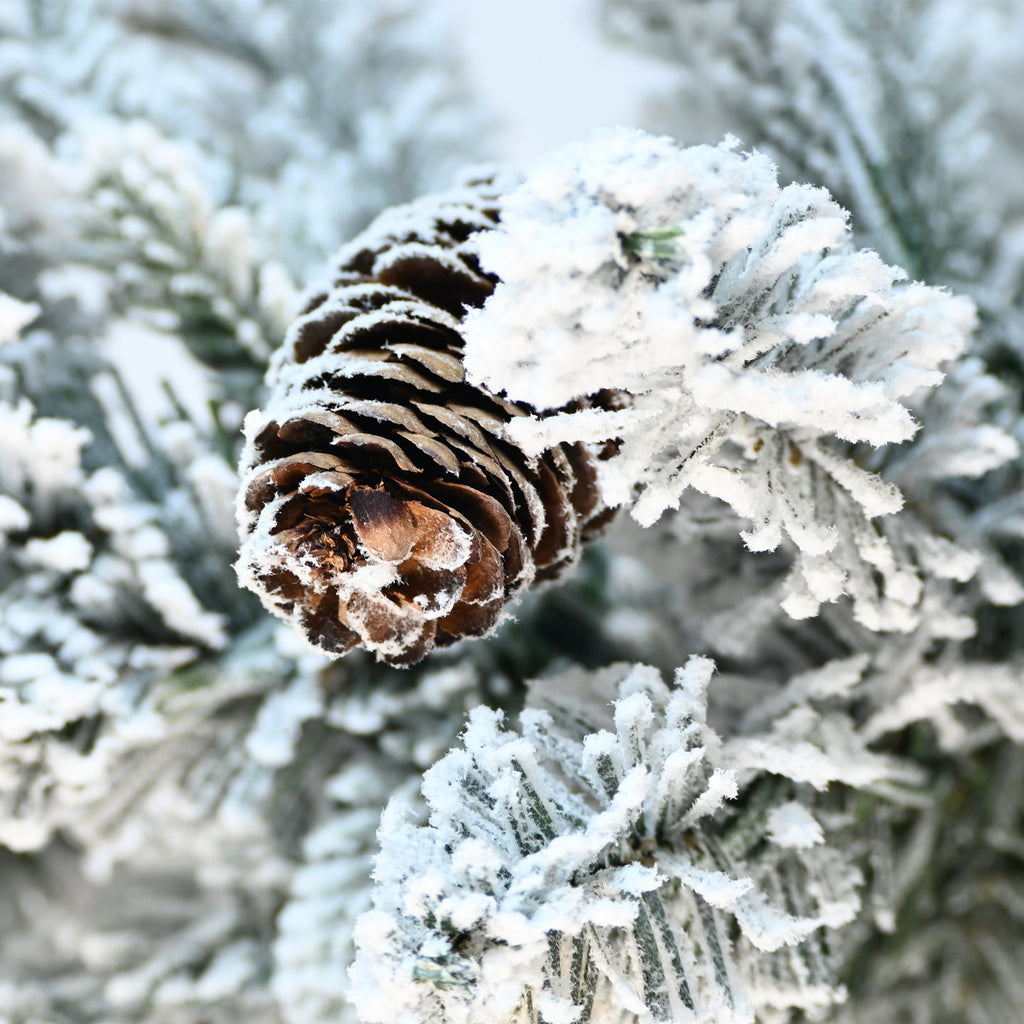 2ft Small Flocked Christmas Tree with Pot Base – 30 Warm White LED Lights, 189 PVC Tips, and Natural Pine Cones