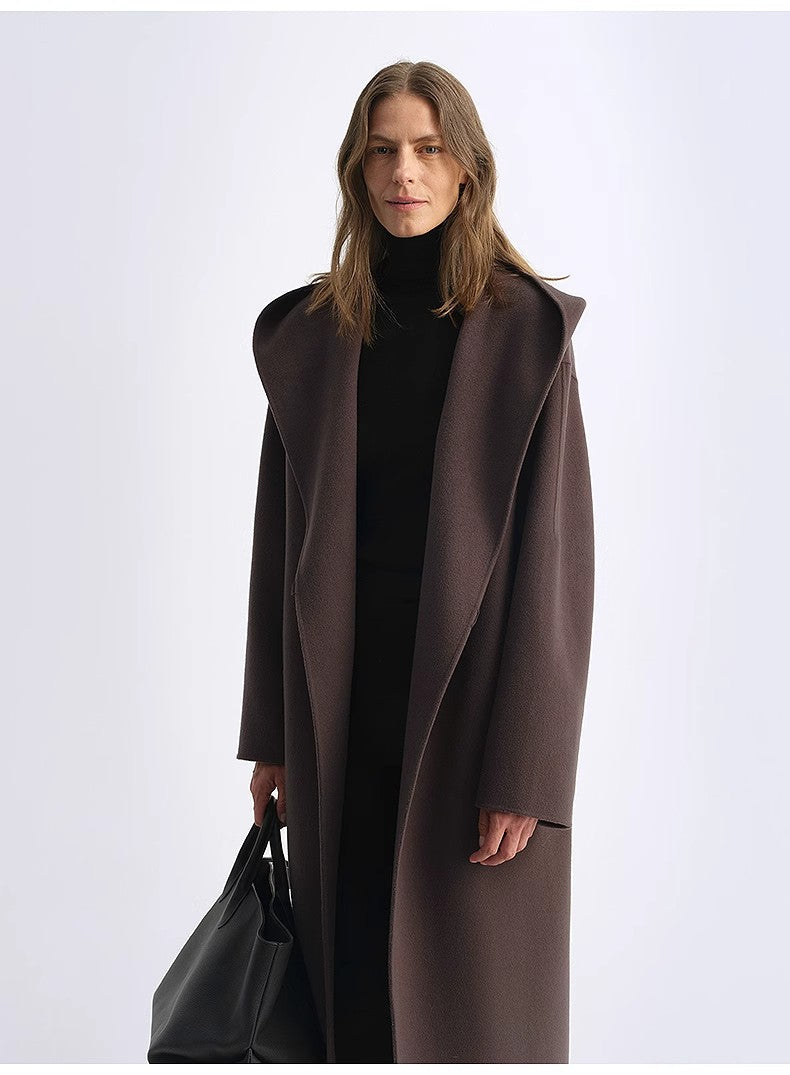 "Magic World" Hooded Cashmere Australian Wool Double-Faced Wool Coat