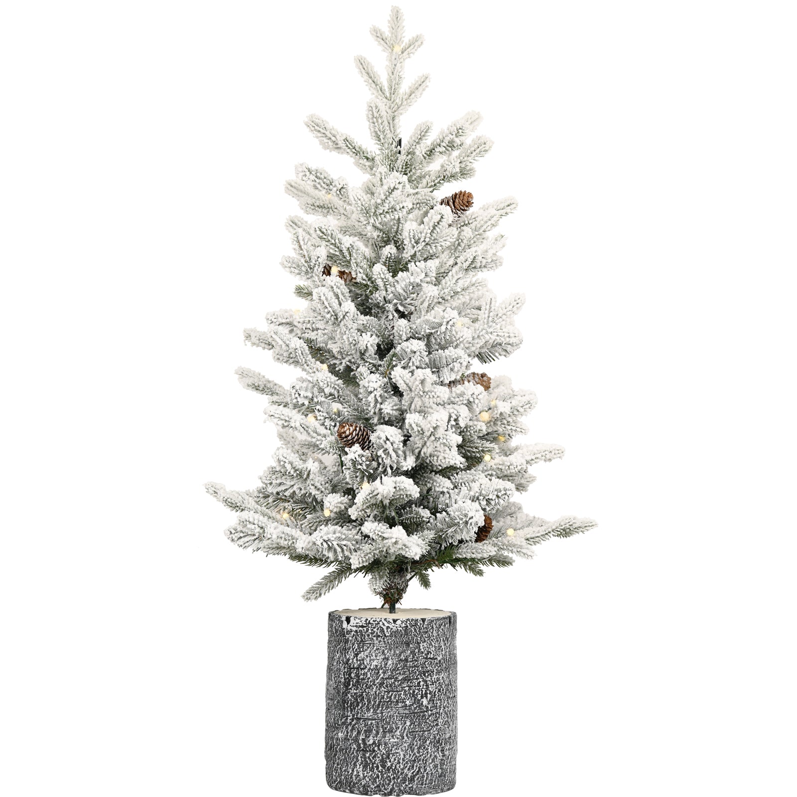 2ft Small Flocked Christmas Tree with Pot Base – 30 Warm White LED Lights, 189 PVC Tips, and Natural Pine Cones