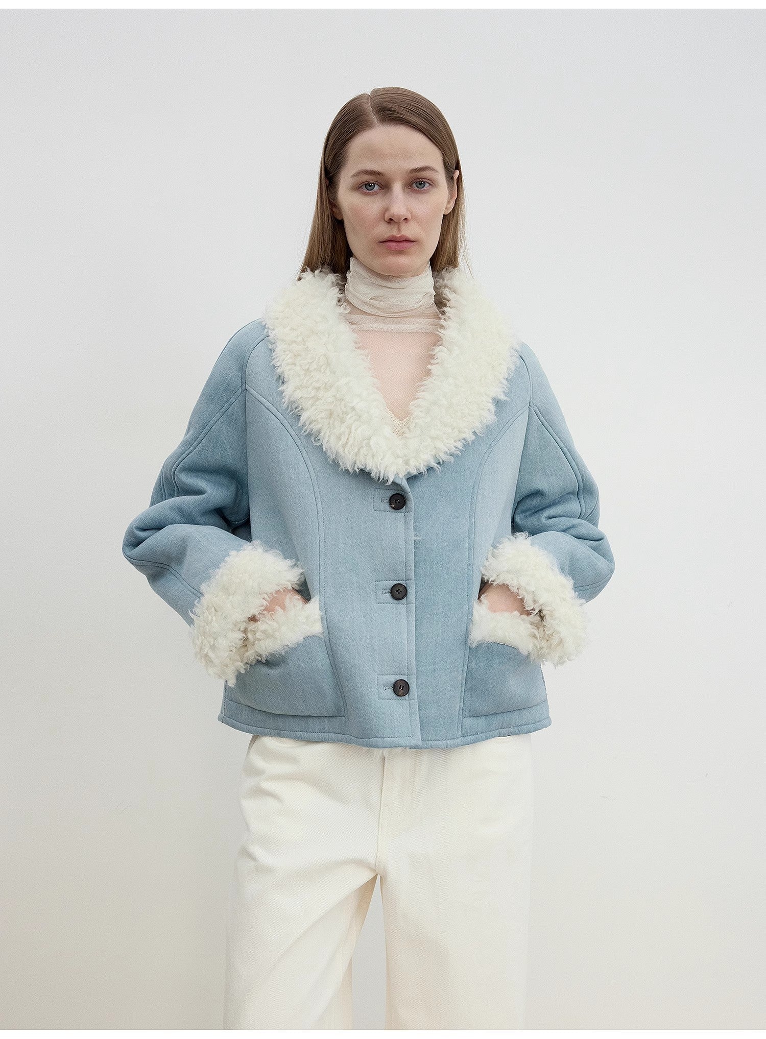 "Pure Era" Lamb Collar Wool Fur Coat