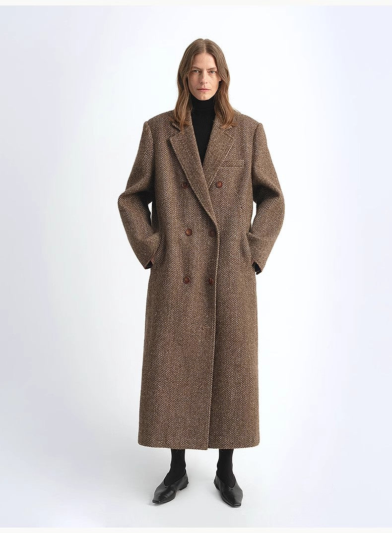 "Desert City" Italian Imported Wool Blended Herringbone Pattern Woolen Coat