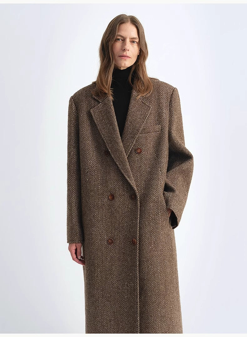 "Desert City" Italian Imported Wool Blended Herringbone Pattern Woolen Coat