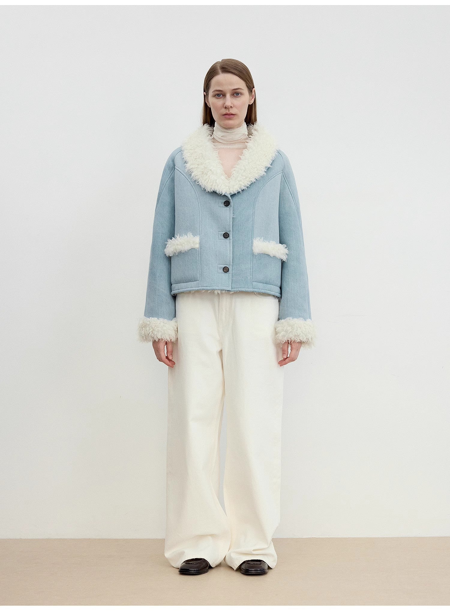"Pure Era" Lamb Collar Wool Fur Coat