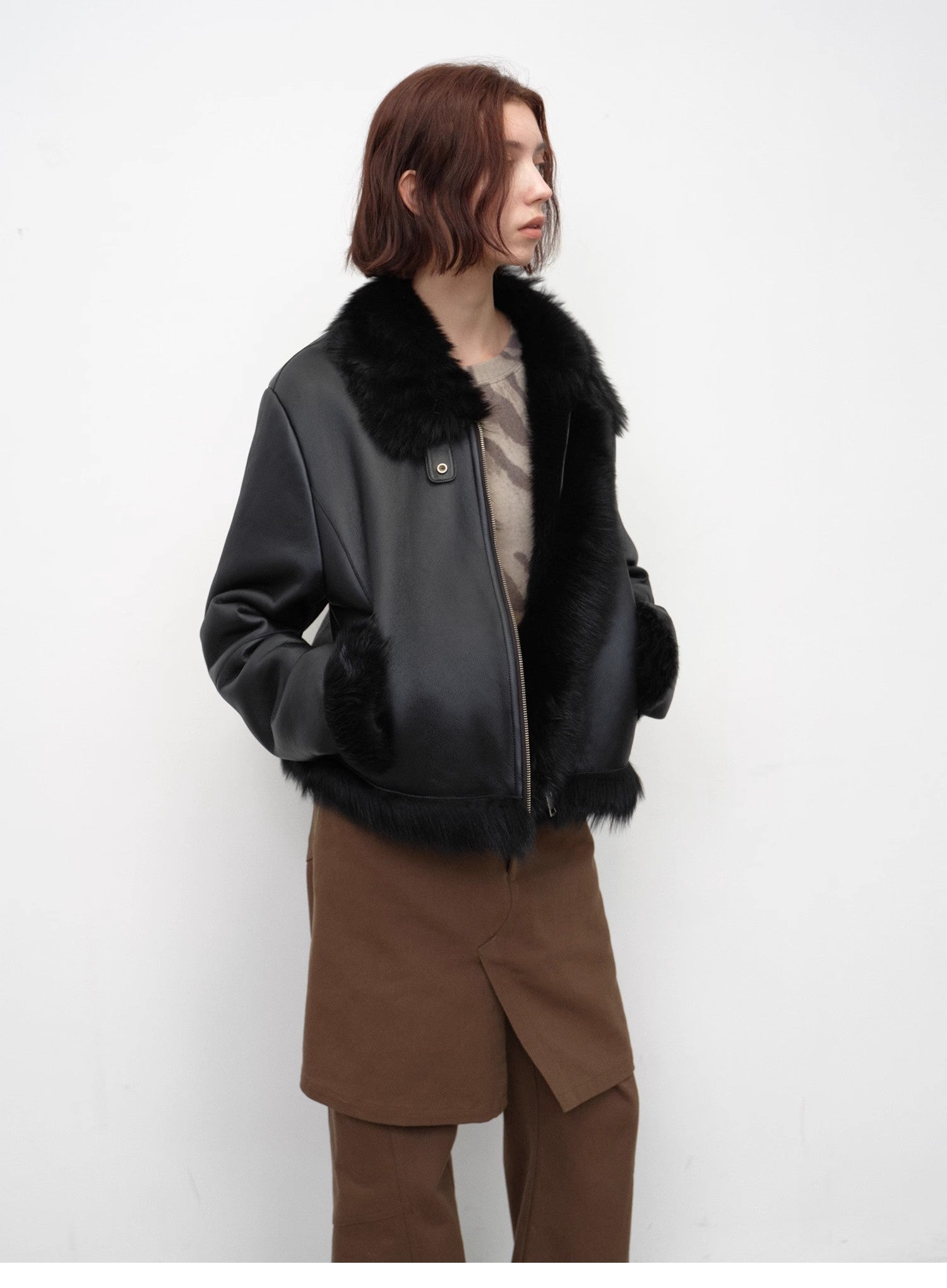"Luxury and Elegance" Motorcycle Sheepskin Short Fur Coat