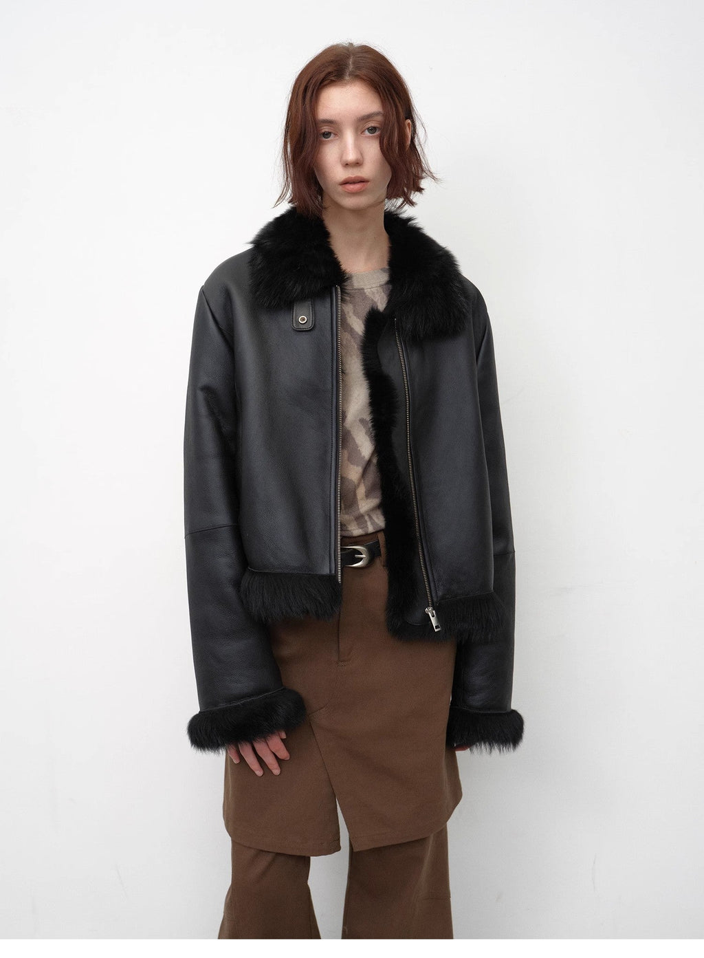 "Luxury and Elegance" Motorcycle Sheepskin Short Fur Coat