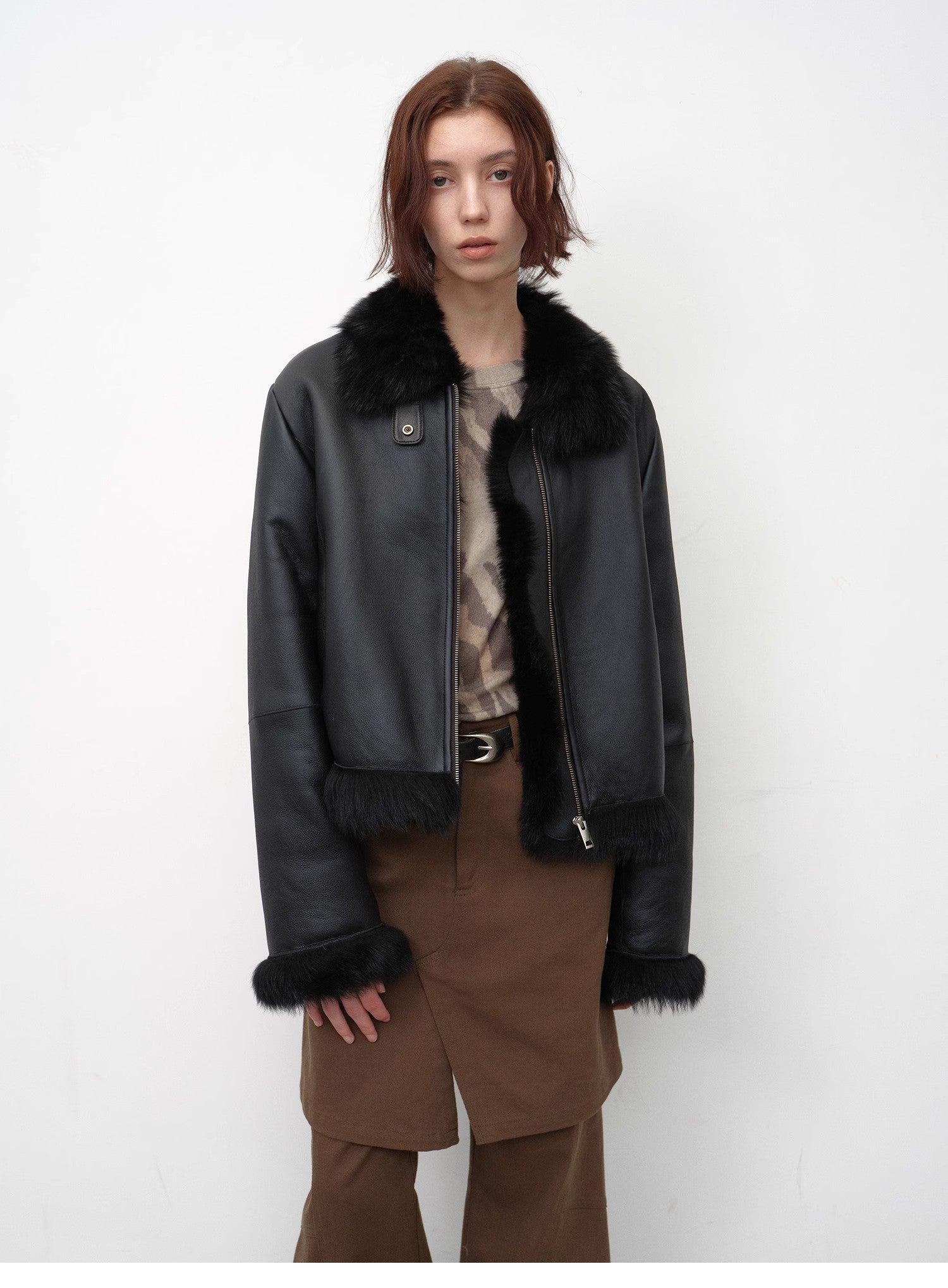 "Luxury and Elegance" Motorcycle Sheepskin Short Fur Coat