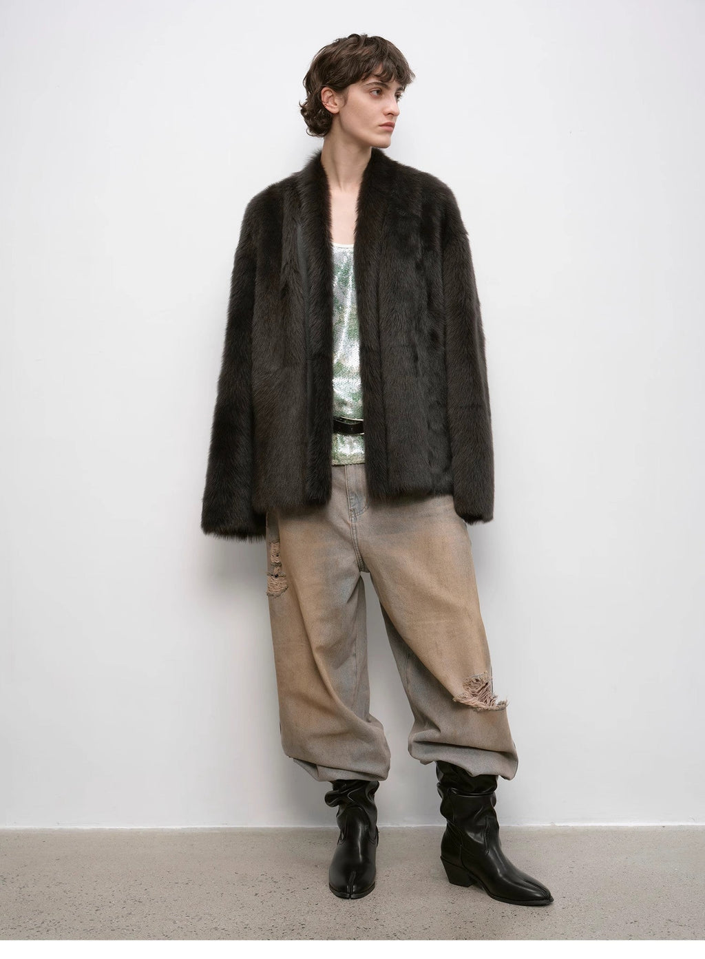 "Winter Love Island" Long Hanging Straight Collar Tuscan Fur Coat