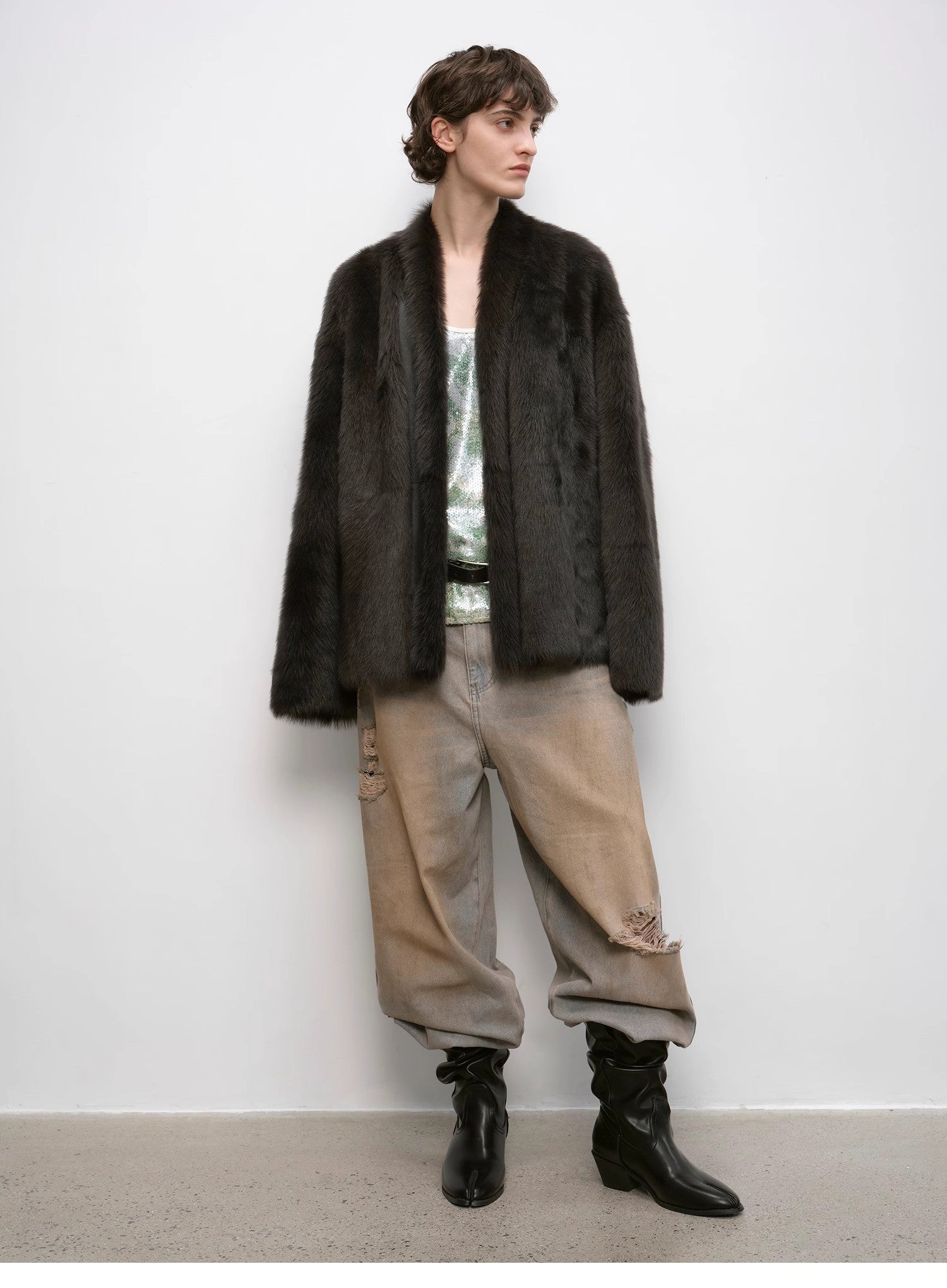 "Winter Love Island" Long Hanging Straight Collar Tuscan Fur Coat