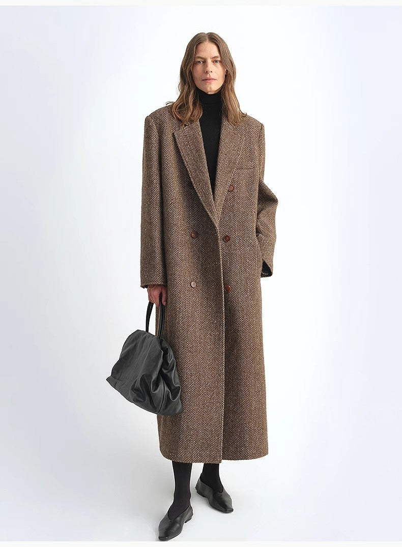 "Desert City" Italian Imported Wool Blended Herringbone Pattern Woolen Coat