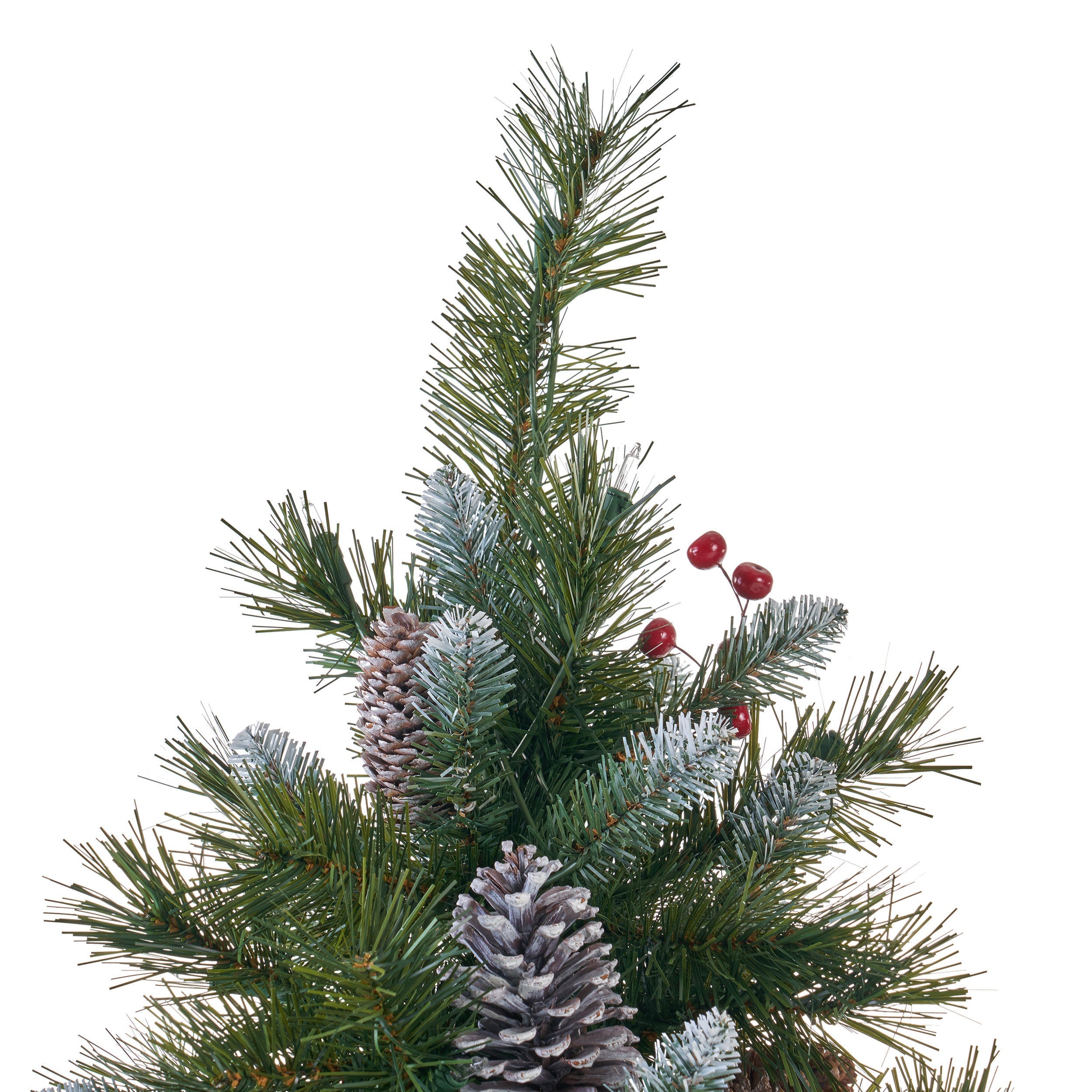 7ft Pre-Lit Frosted Christmas Tree with 52 Pine Cones & 26 Red Berries – 450 Clear UL Lights, 1219 PVC Tips, Hinged Design