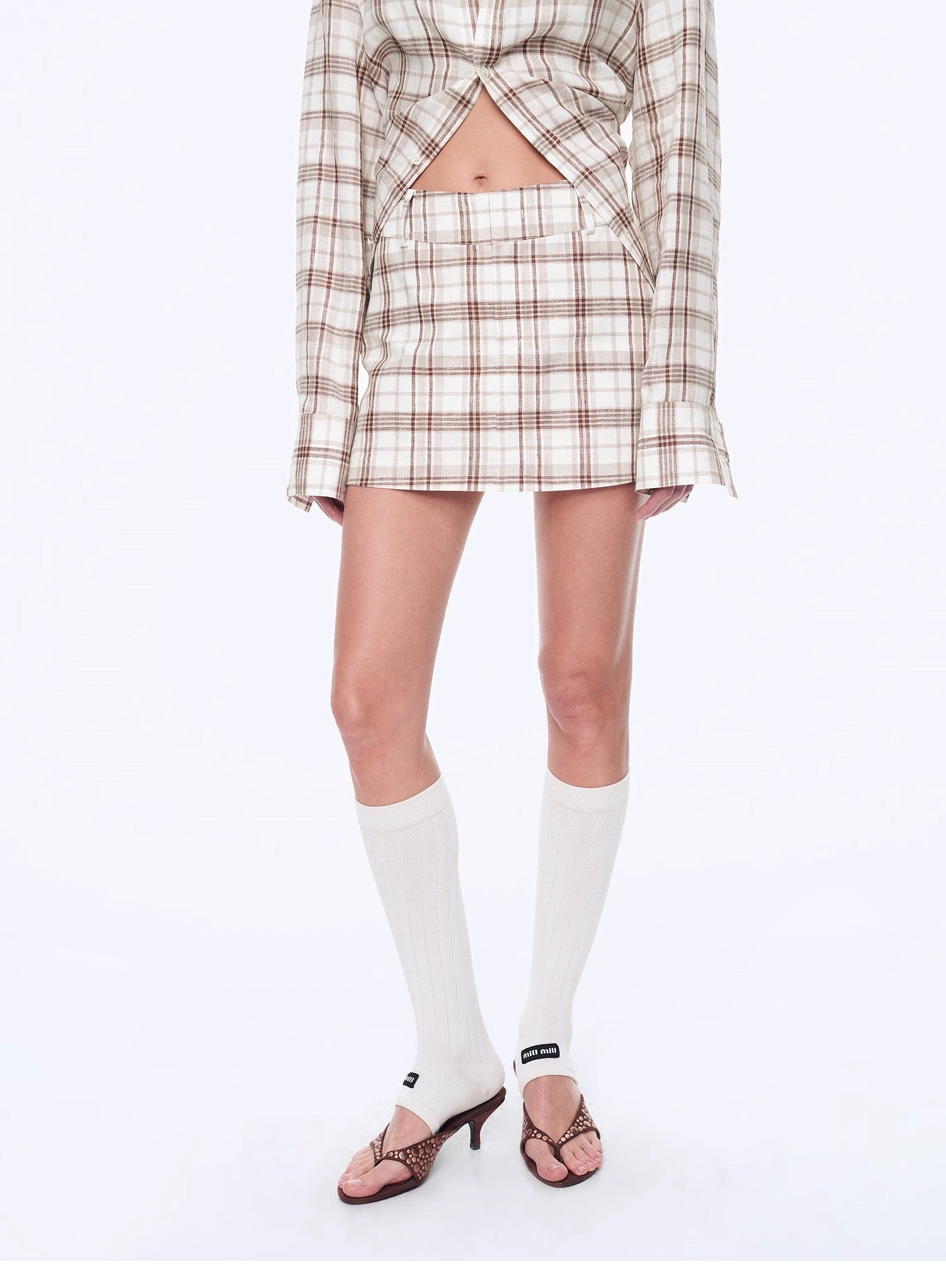 "Plaid Sketch" Linen Two-Piece Set