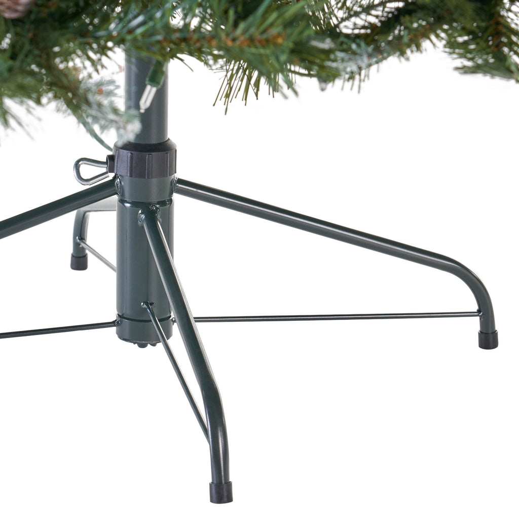 7ft Pre-Lit Frosted Christmas Tree with 52 Pine Cones & 26 Red Berries – 450 Clear UL Lights, 1219 PVC Tips, Hinged Design