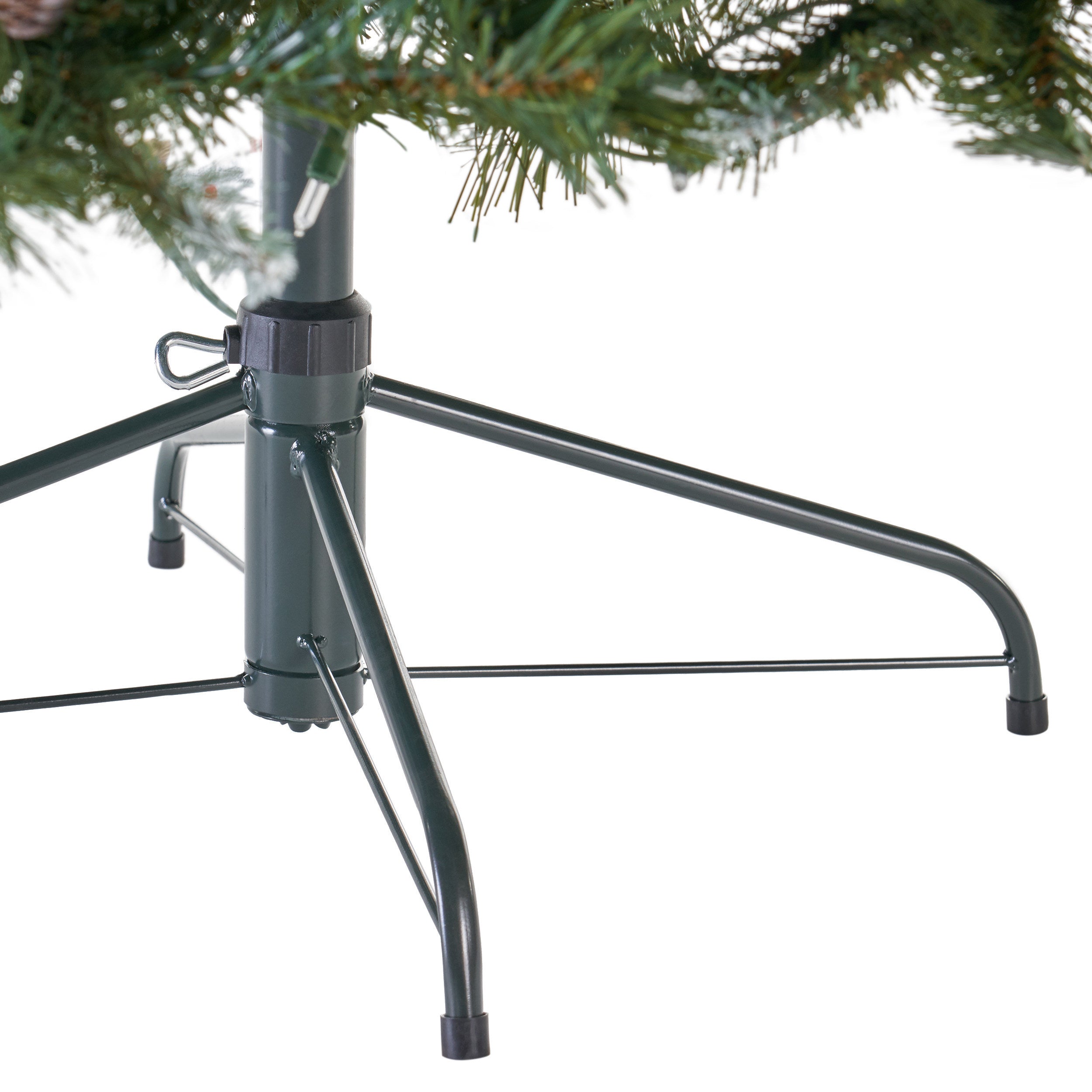 7ft Pre-Lit Frosted Christmas Tree with 52 Pine Cones & 26 Red Berries – 450 Clear UL Lights, 1219 PVC Tips, Hinged Design